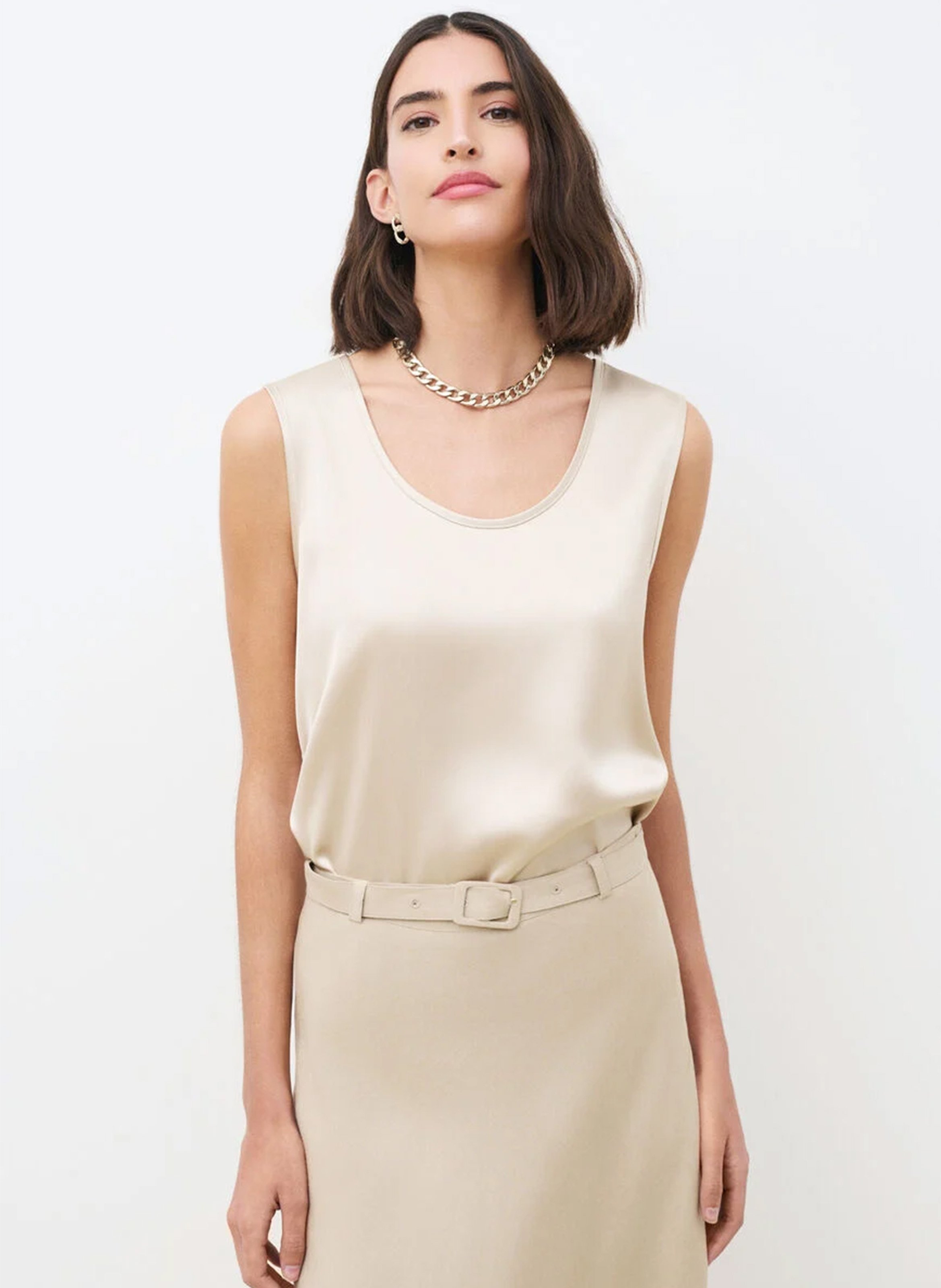 Top ample col rond satiné CAROLL Beige