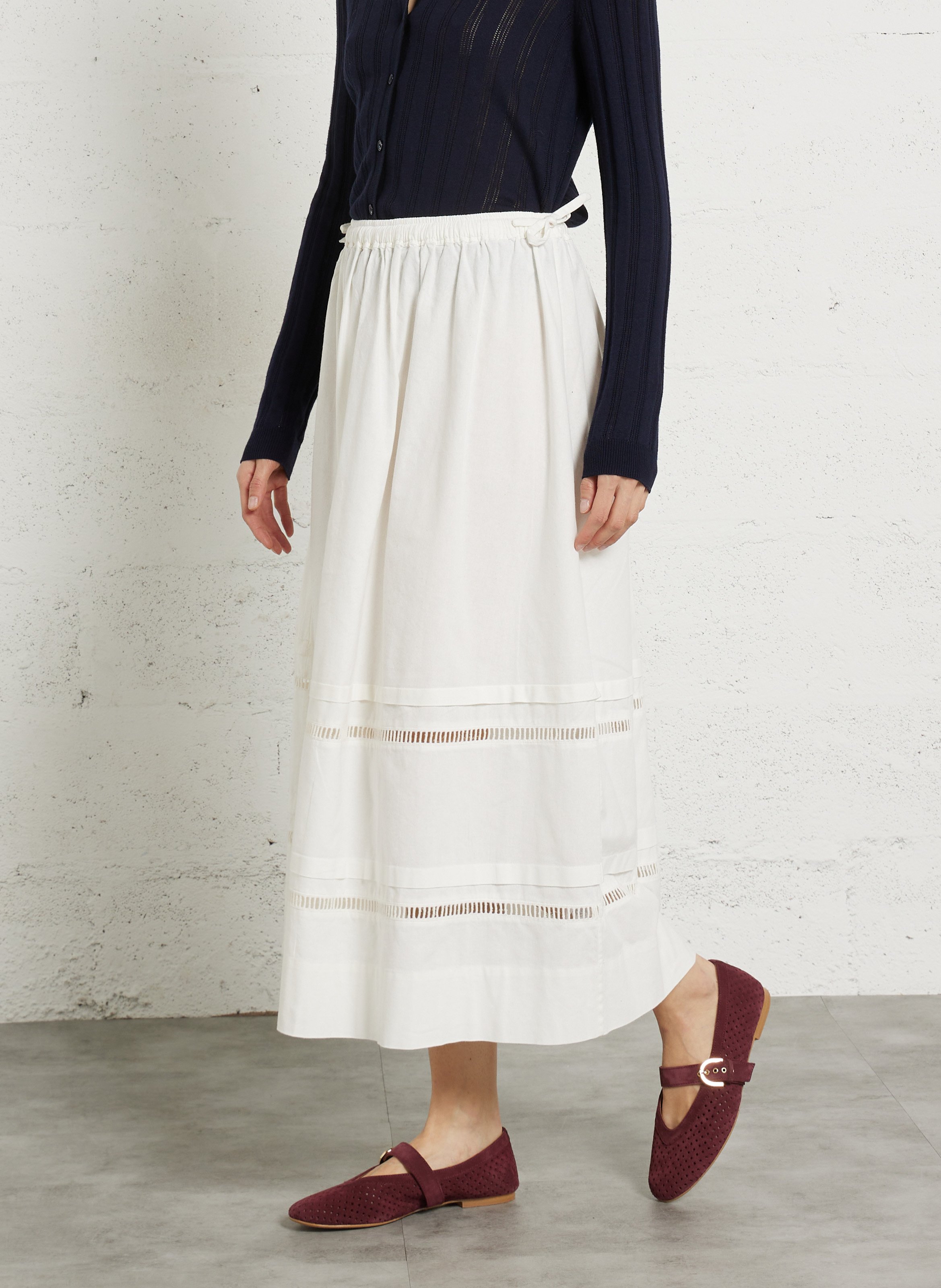 Ausgestellter Midi-Baumwollrock DES PETITS HAUTS Beige