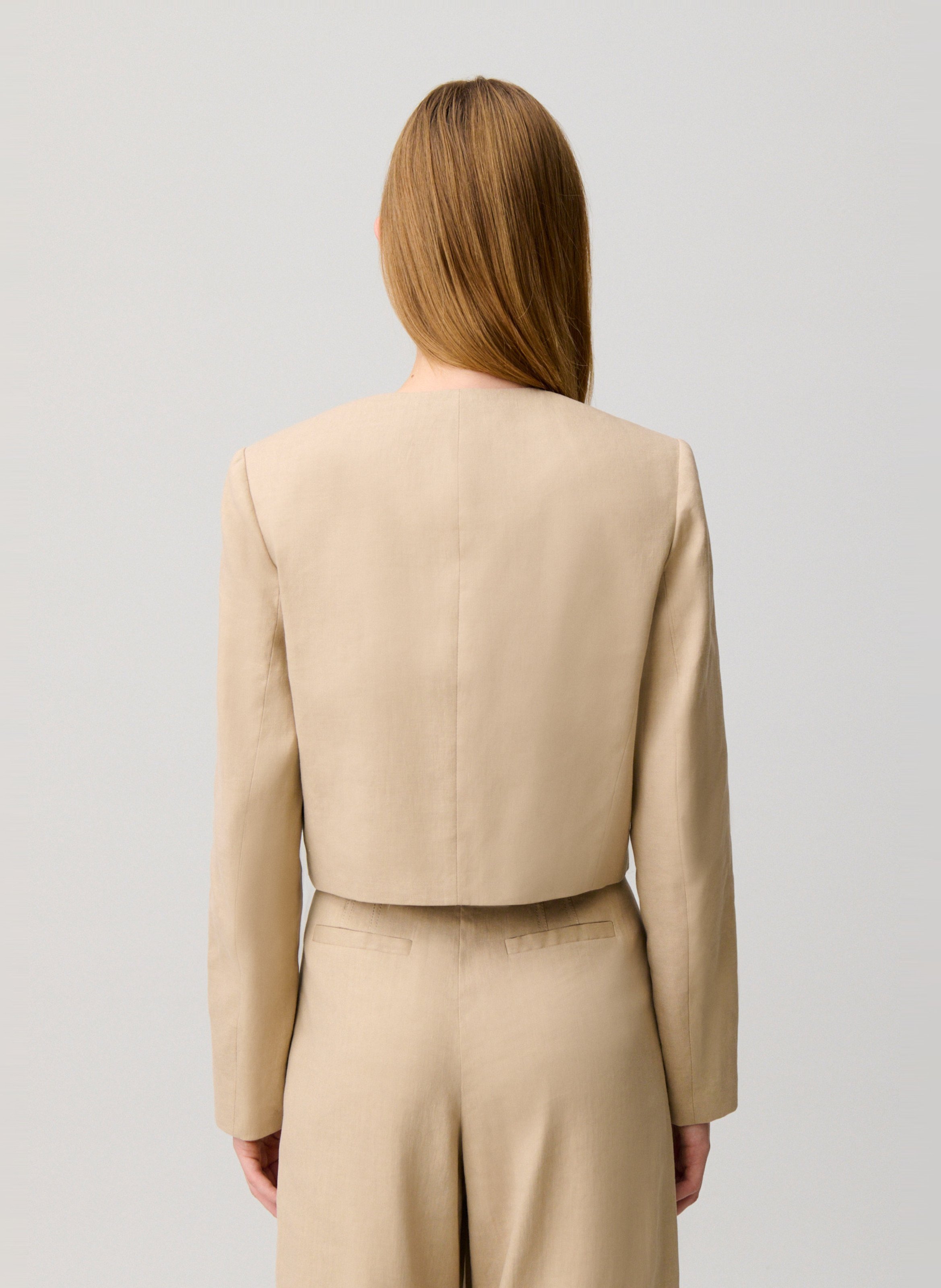 Korte rechte jas van gemengd linnen CLAUDIE PIERLOT Beige