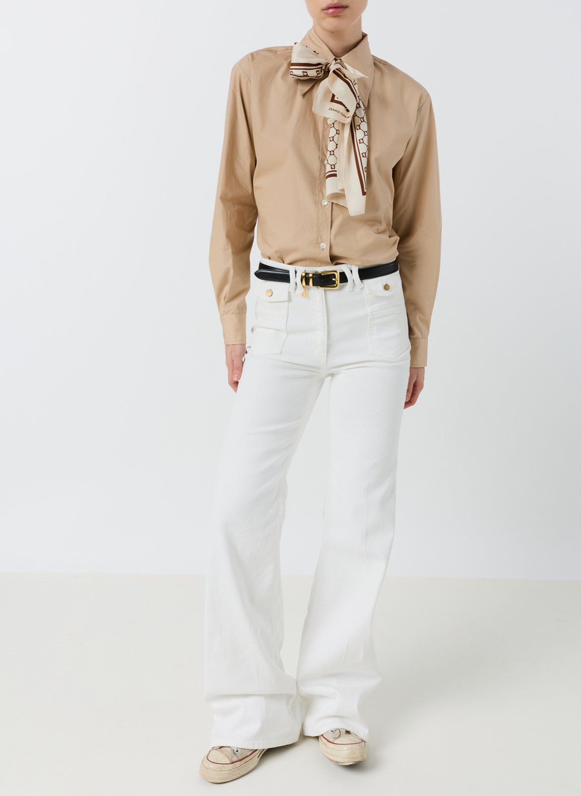 Jean droit taille haute en coton mélangé GERARD DAREL Blanc