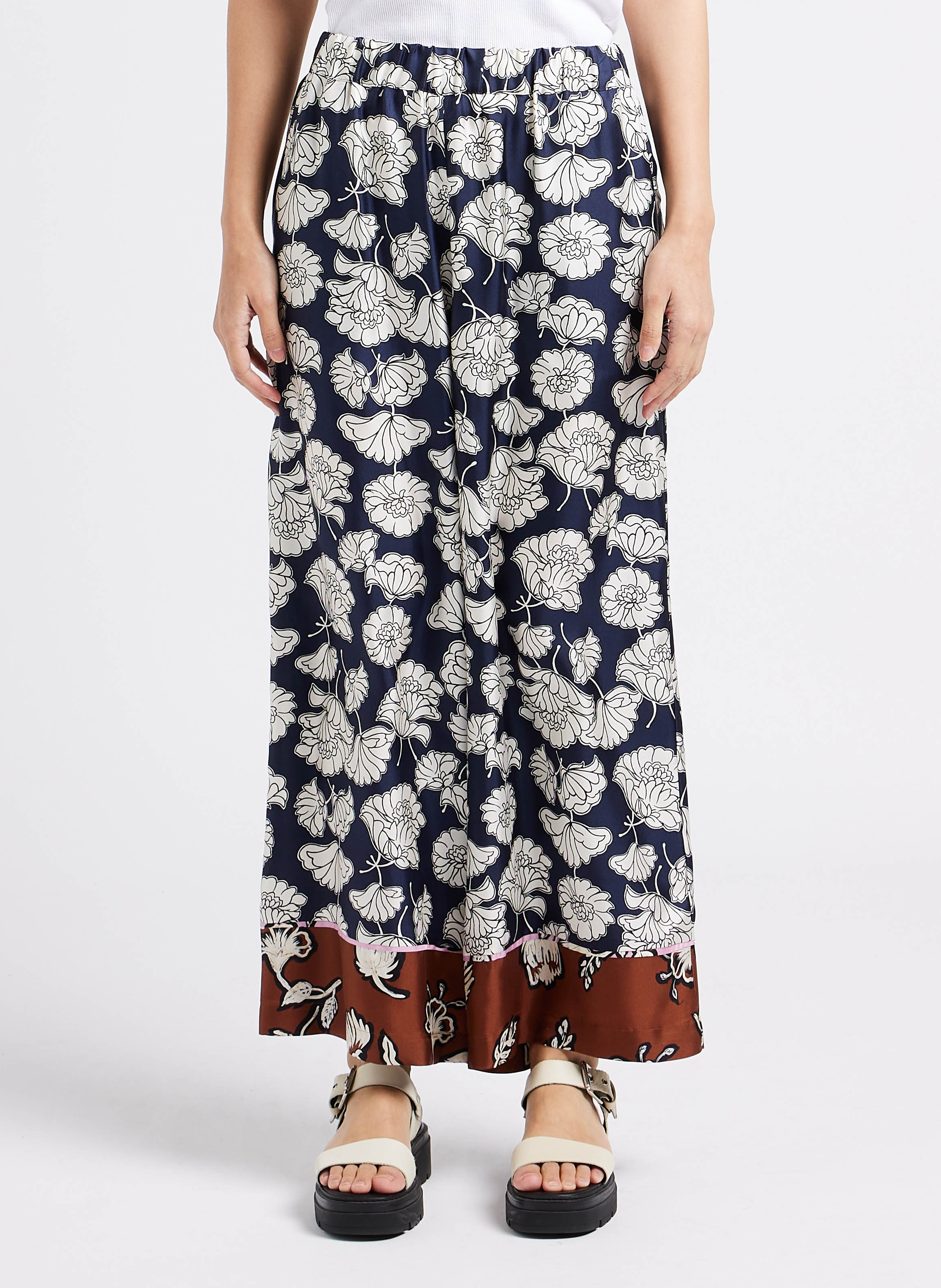 Straight floral print silk pants MAX MARA WEEK END Blue