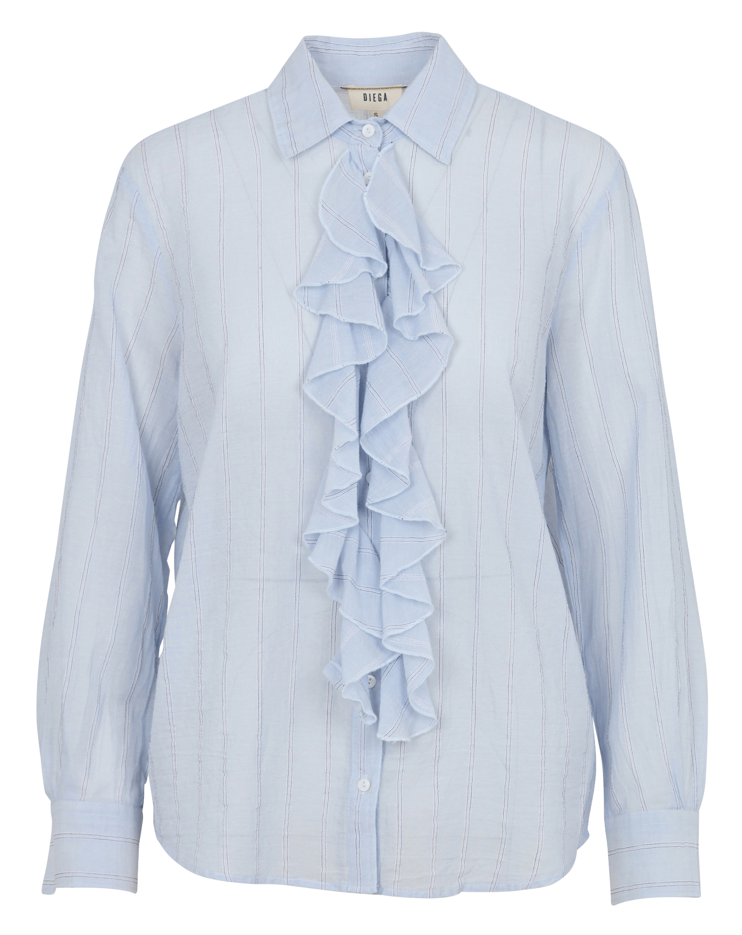 Rechte, gestreepte, katoenen blouse met klassieke kraag DIEGA Blauw