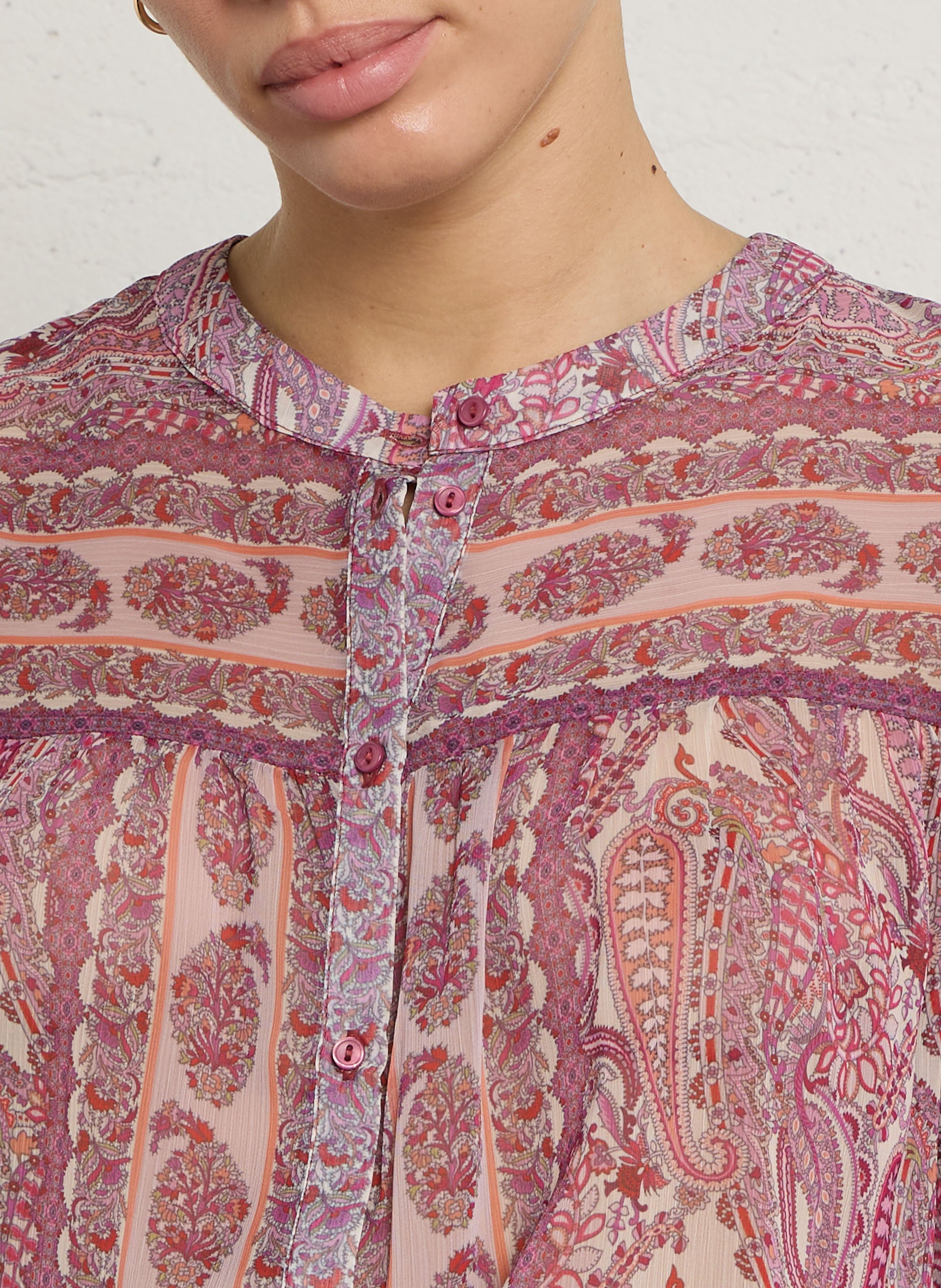 Loose fit mandarin collar printed shirt SUD EXPRESS Pink