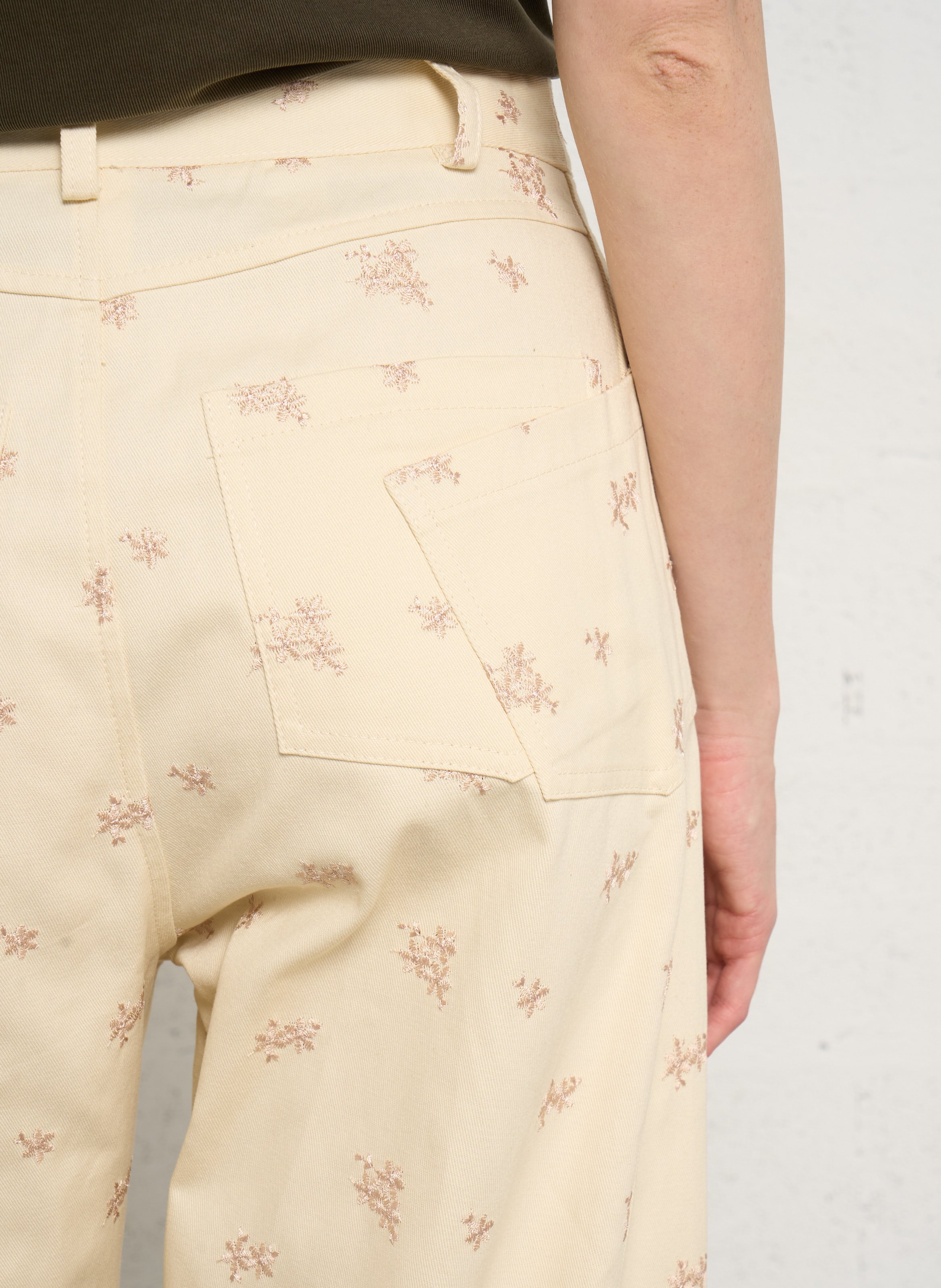 Pantalon large taille haute en coton mélangé IMPERIAL Beige