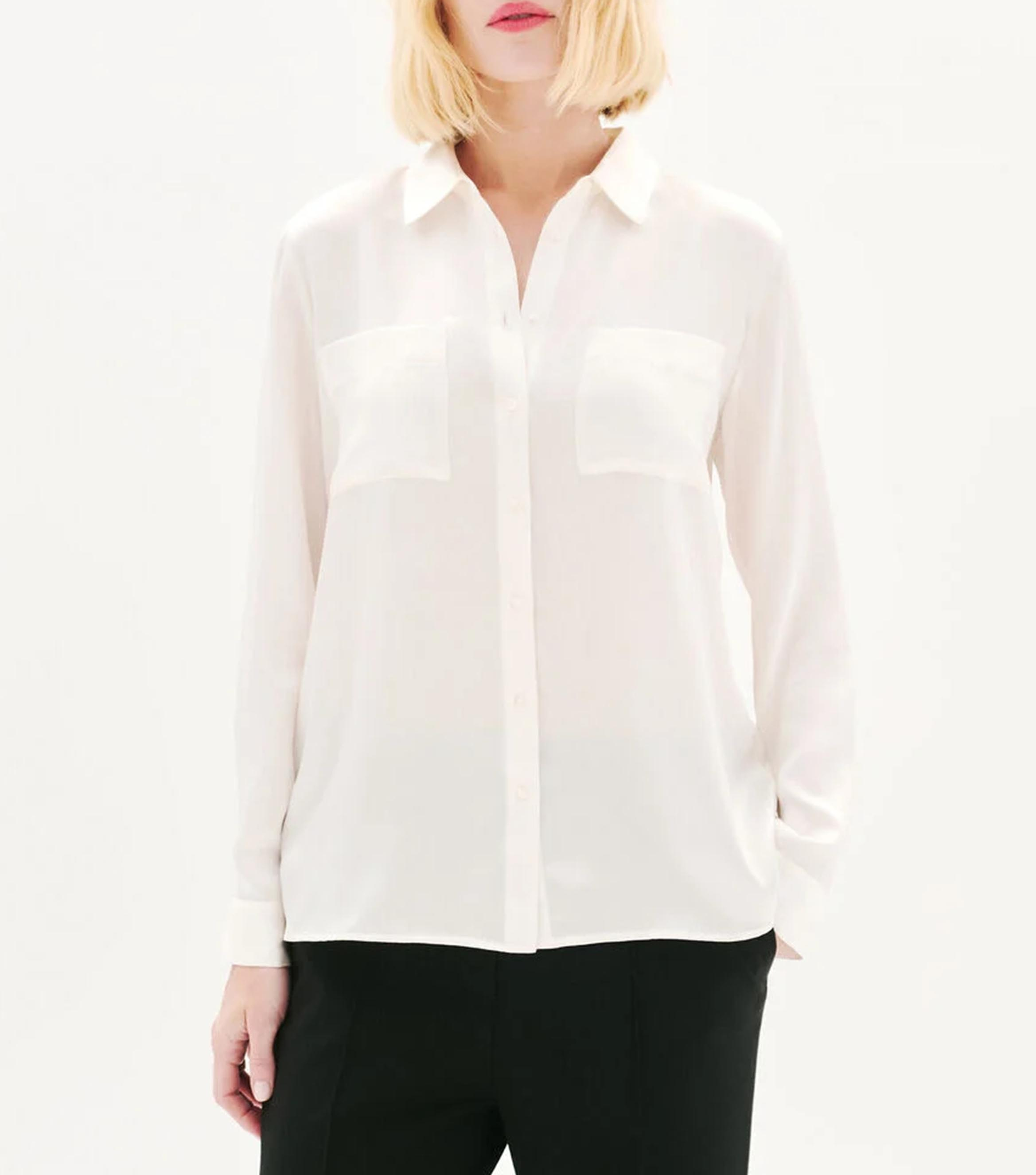 Seidenbluse mit klassischem Kragen Beige