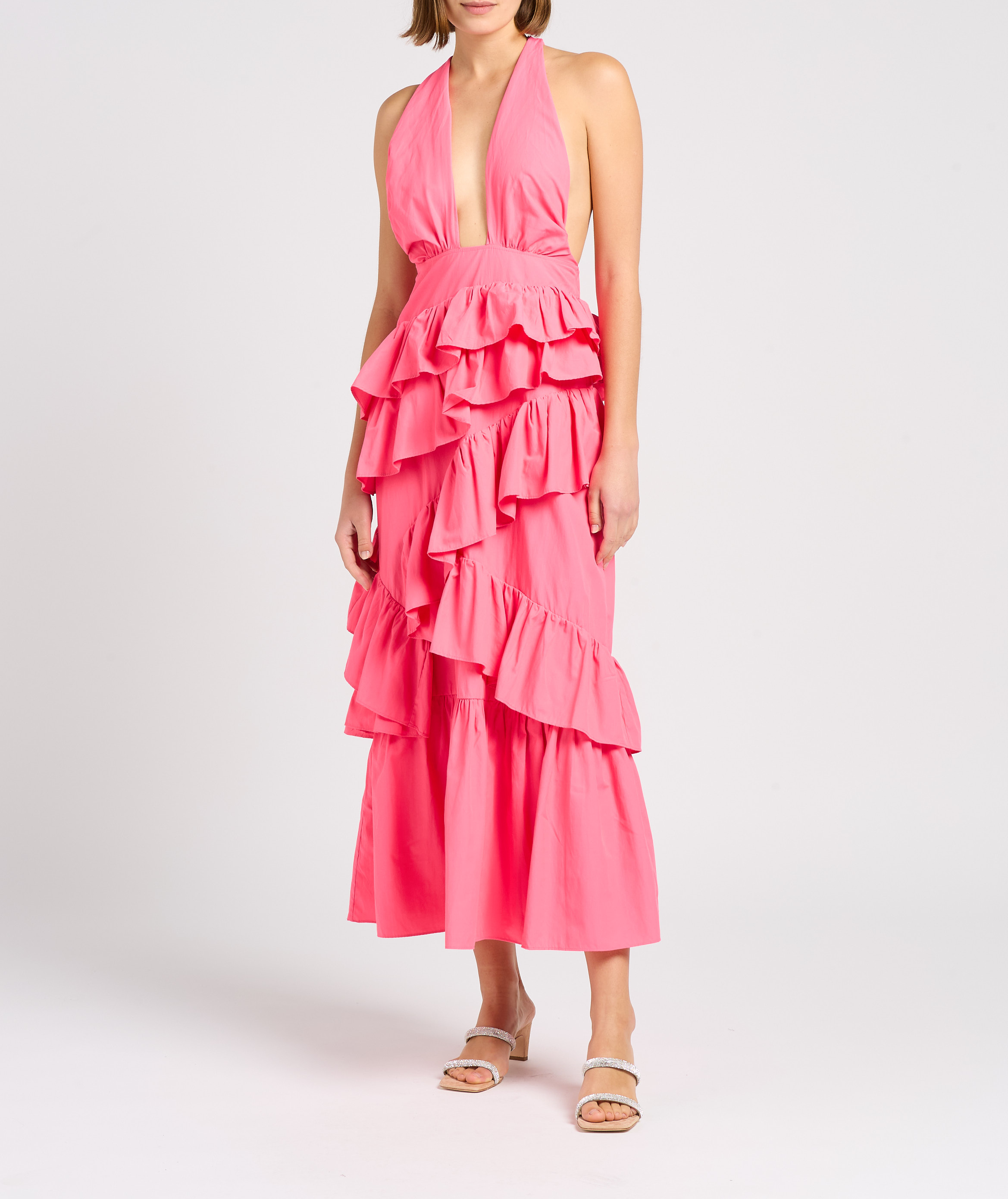 Long asymmetric flounced dress SUNDRESS Pink