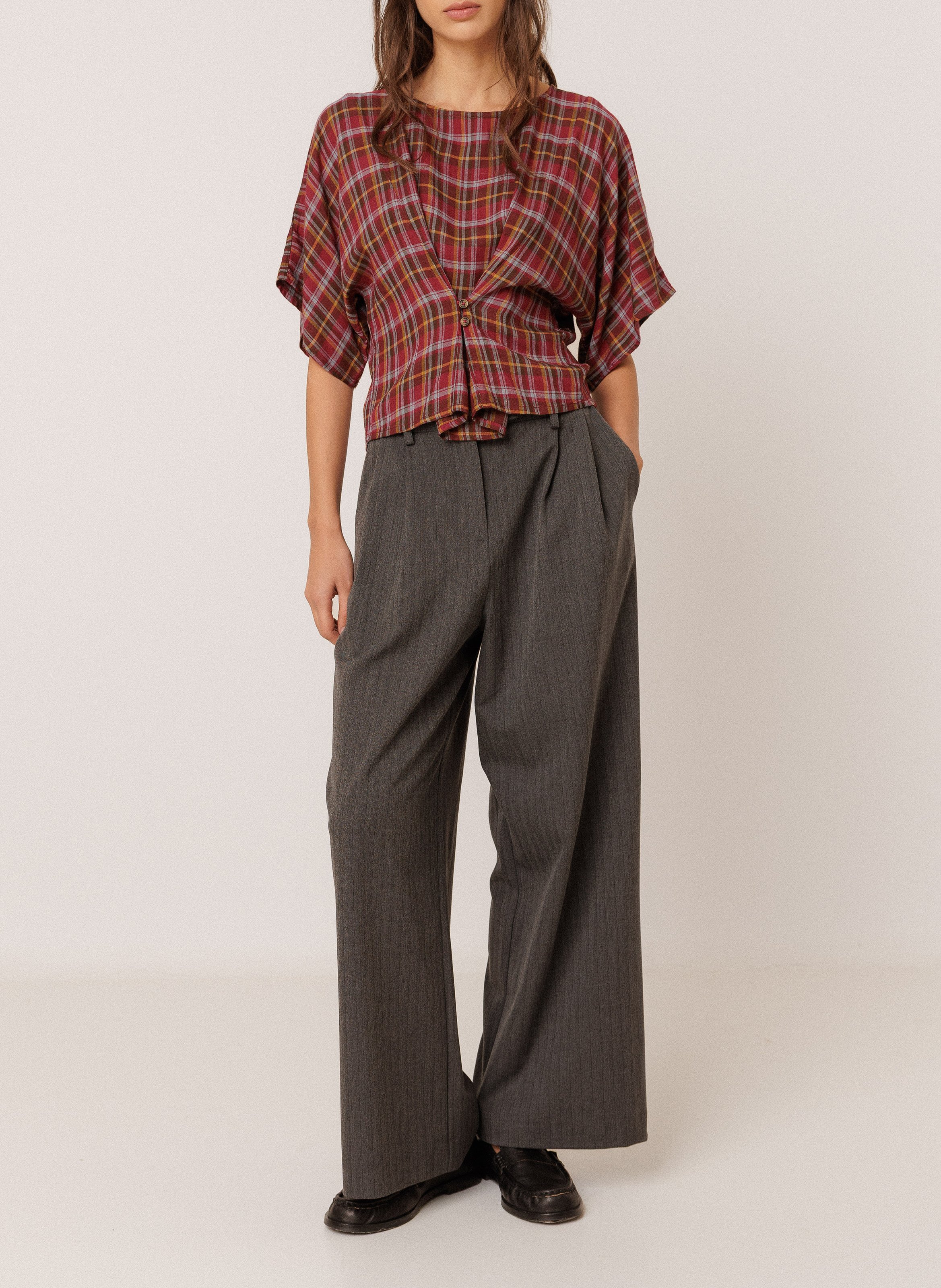 Fitted Check Top INDI & COLD Red