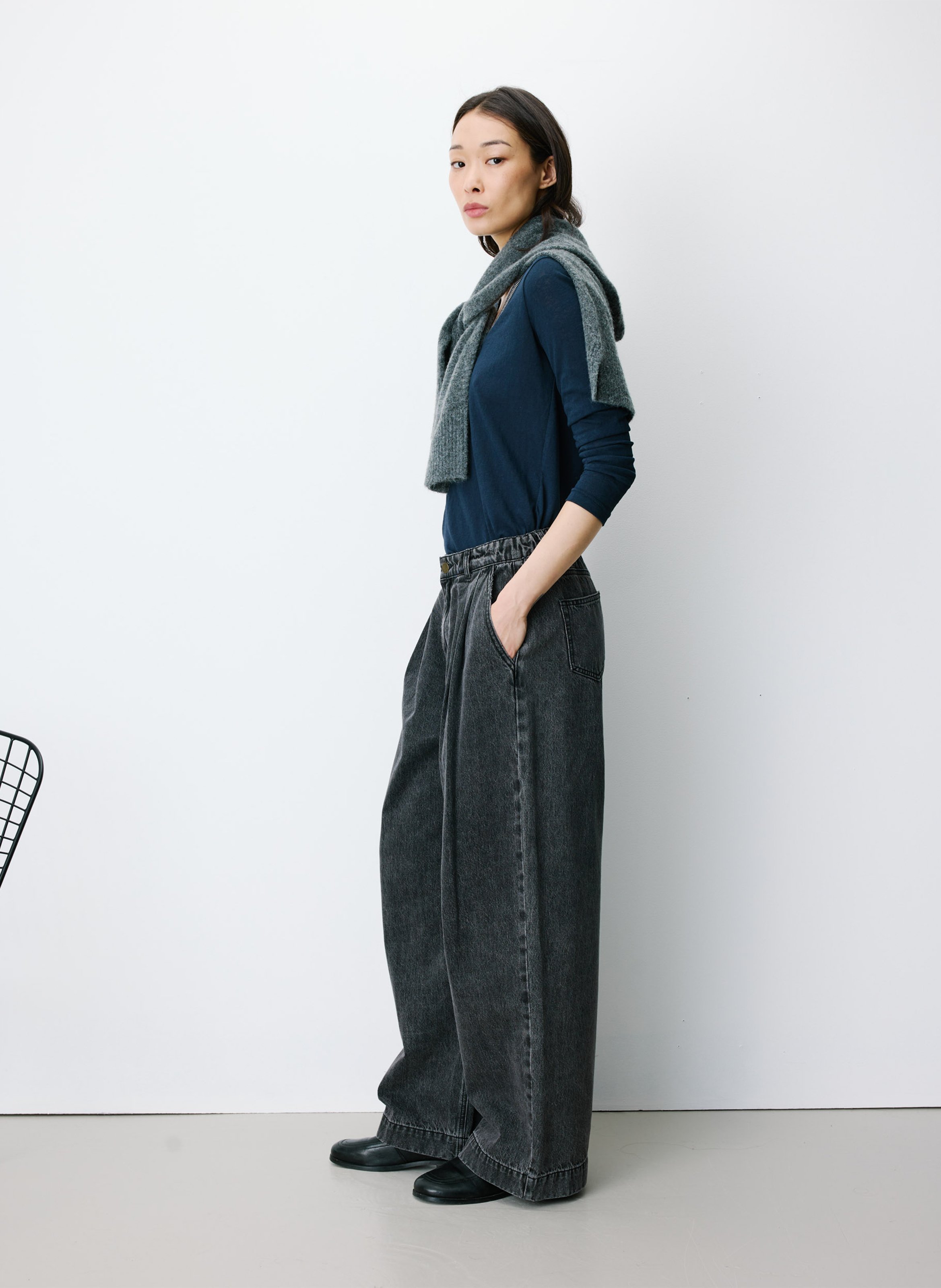 Wide-leg cotton jeans GRACE ET MILA Black