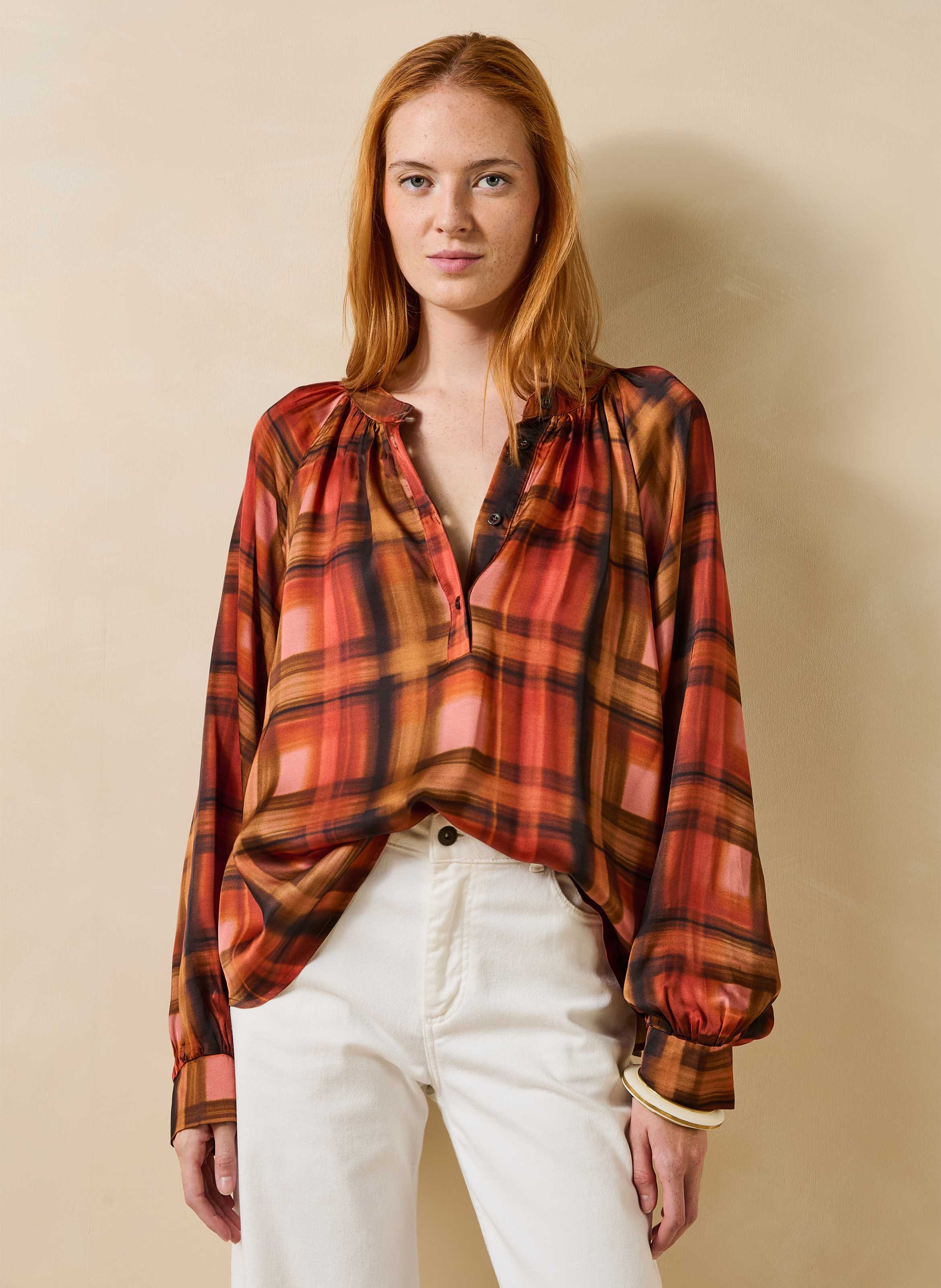 Oversized blouse met ruitjesprint LA FEE MARABOUTEE Rood