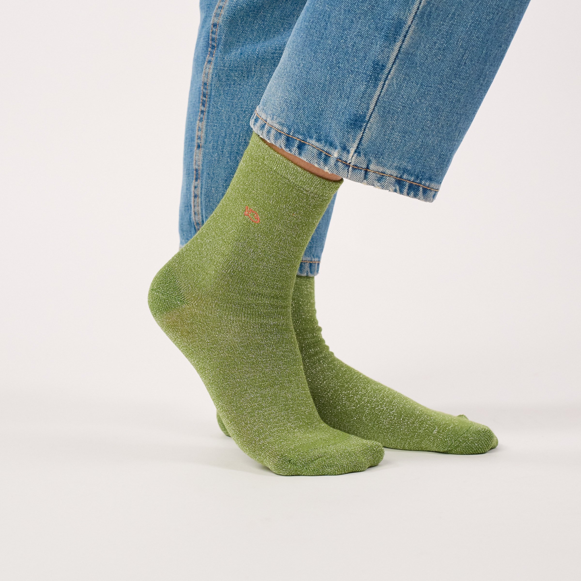 Solid Combed Cotton Glittery Socks | Green BILLYBELT Women