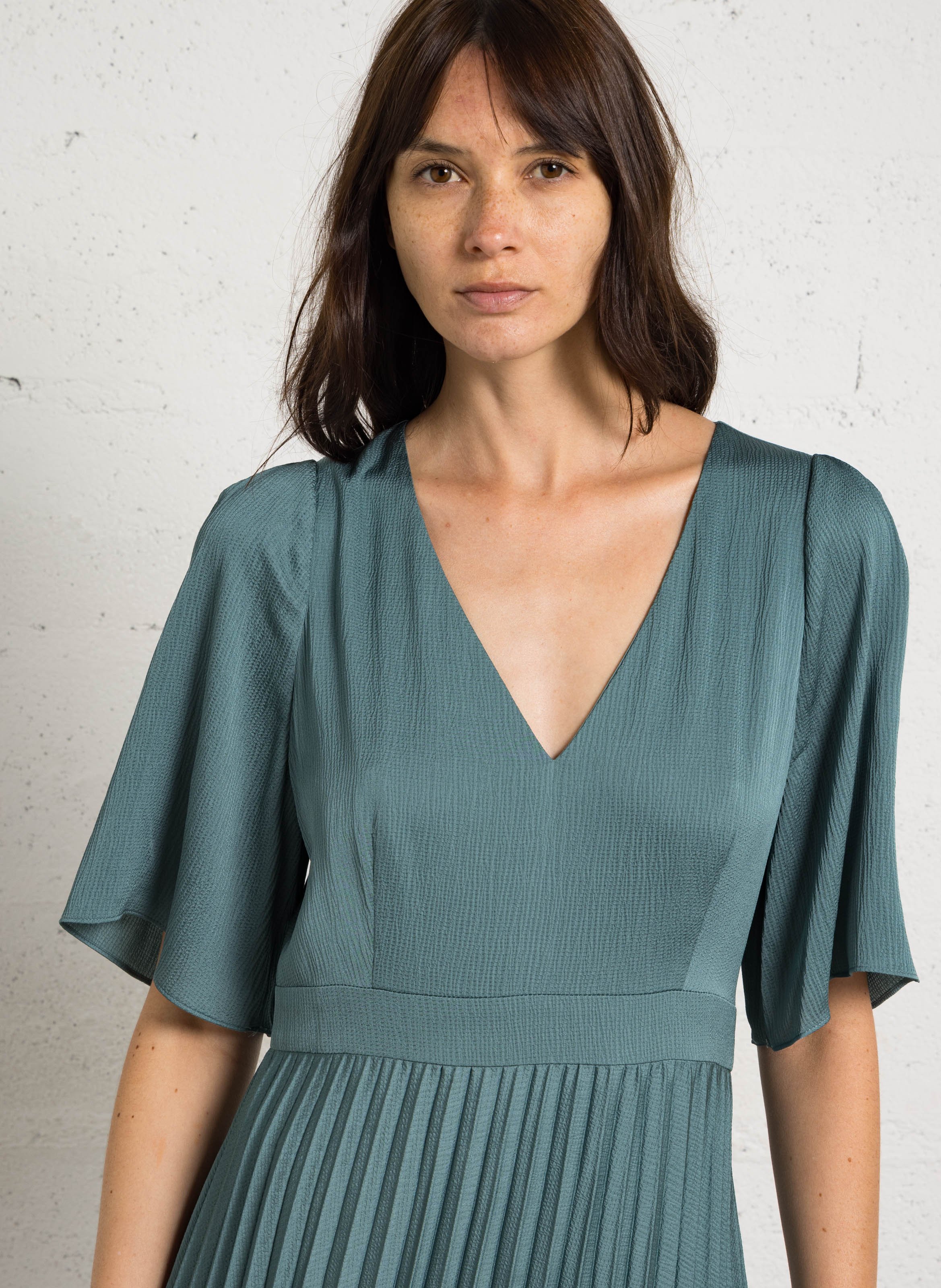 Robe midi satinée col v MAISON 123 Bleu