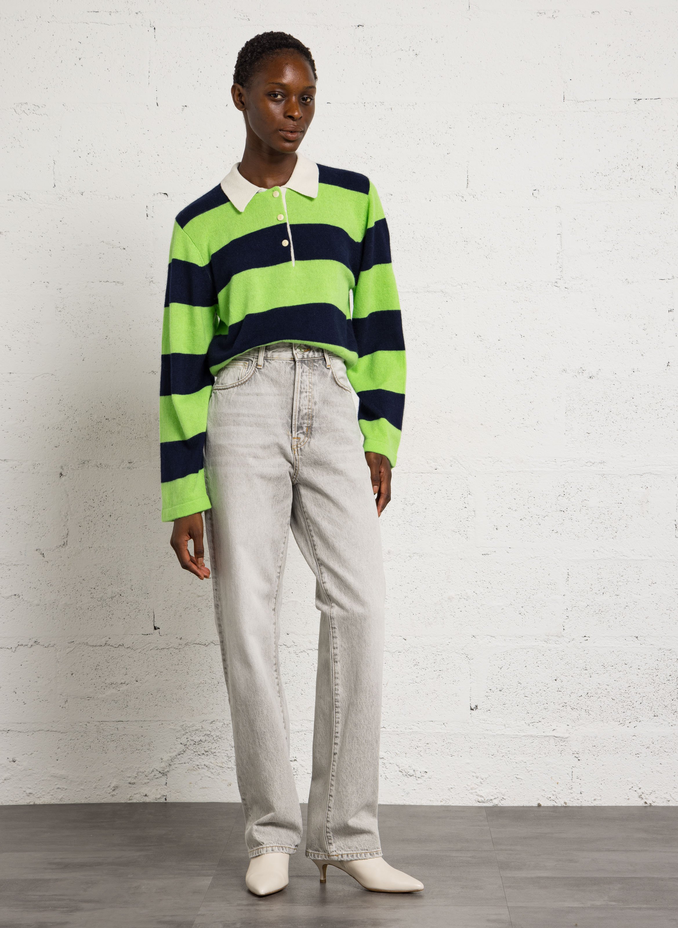 Pull droit col polo en maille rayée BELLEROSE Bleu
