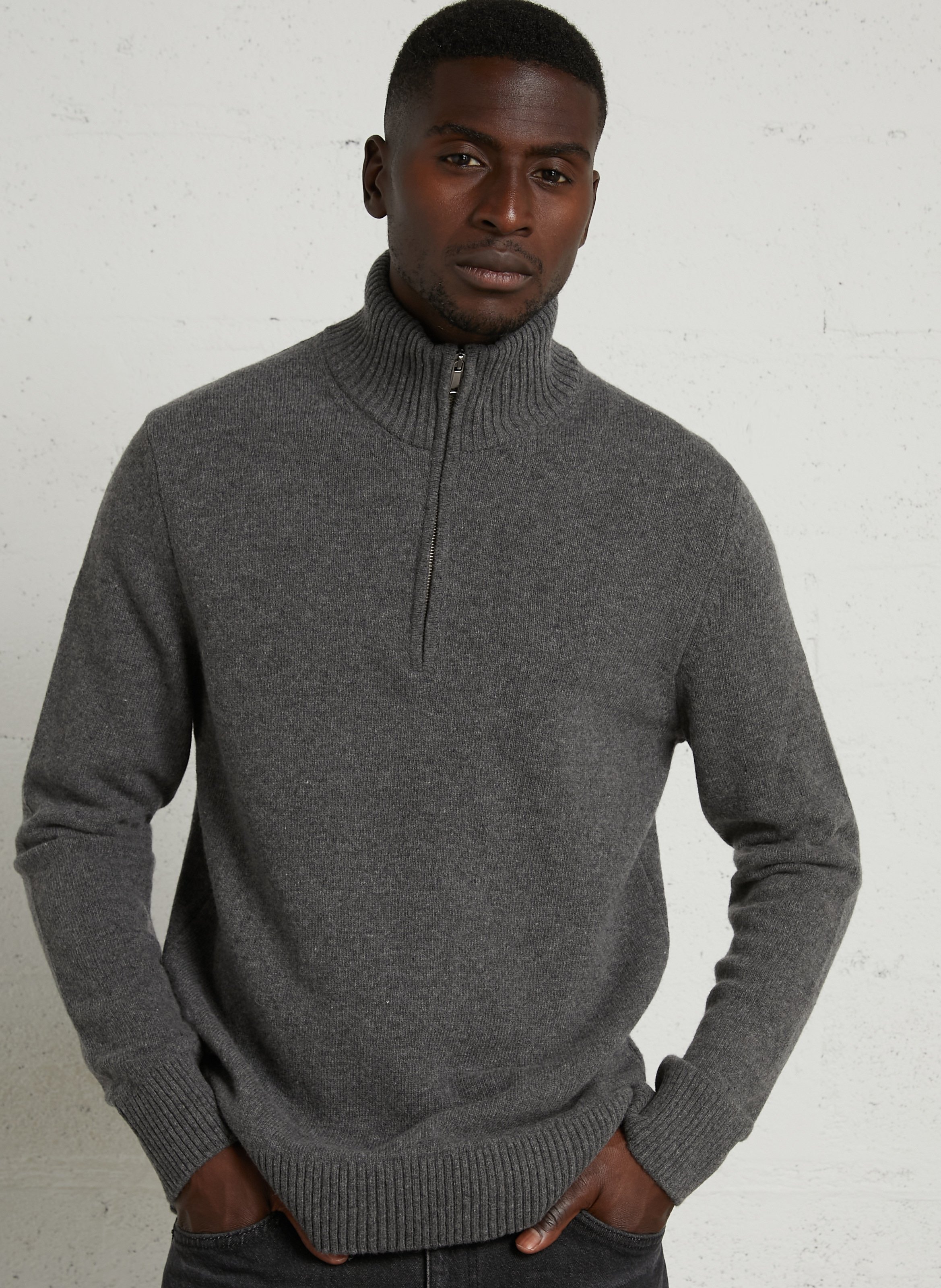 Pull droit col cheminé en laine mélangée AU PRINTEMPS PARIS Gris