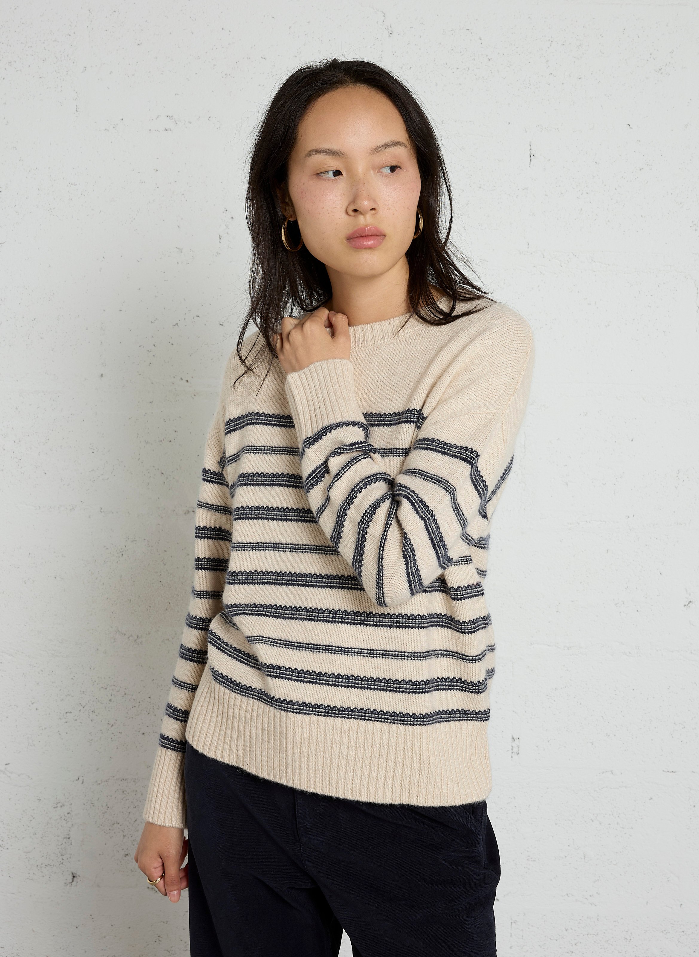 Pull col rond en coton mélangé SUD EXPRESS Beige