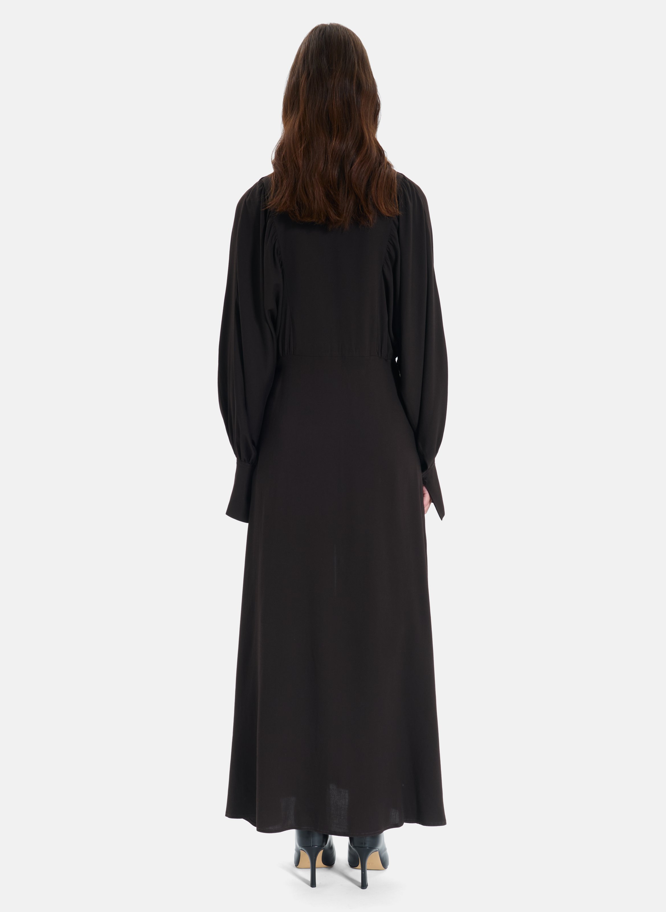 Robe longue fluide col V  ZAPA Marron