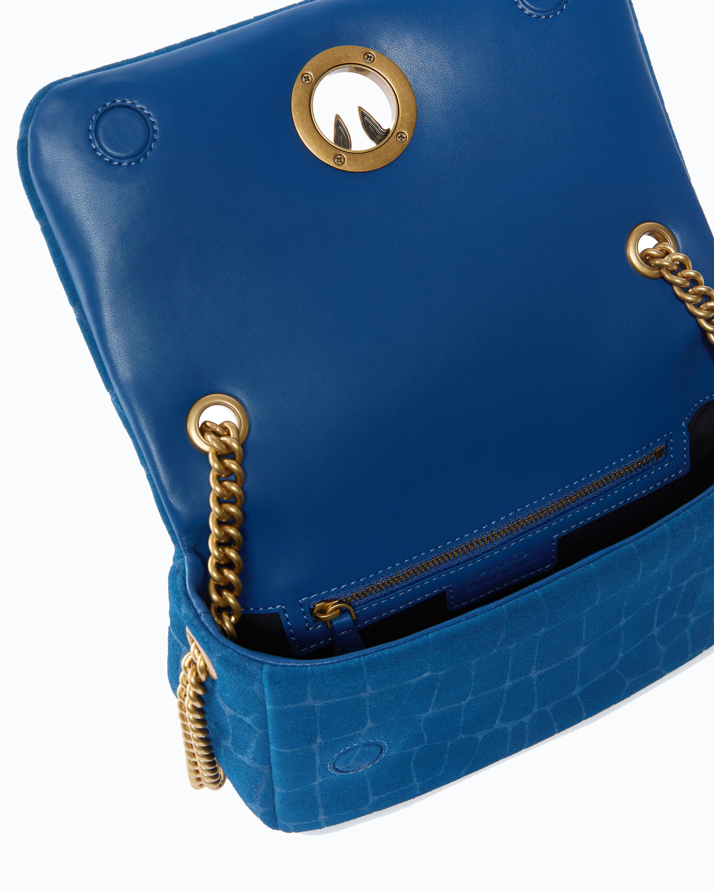 Sac à bandoulière mini love bag click soft horizontal en cuir embossé crocodile PINKO Bleu