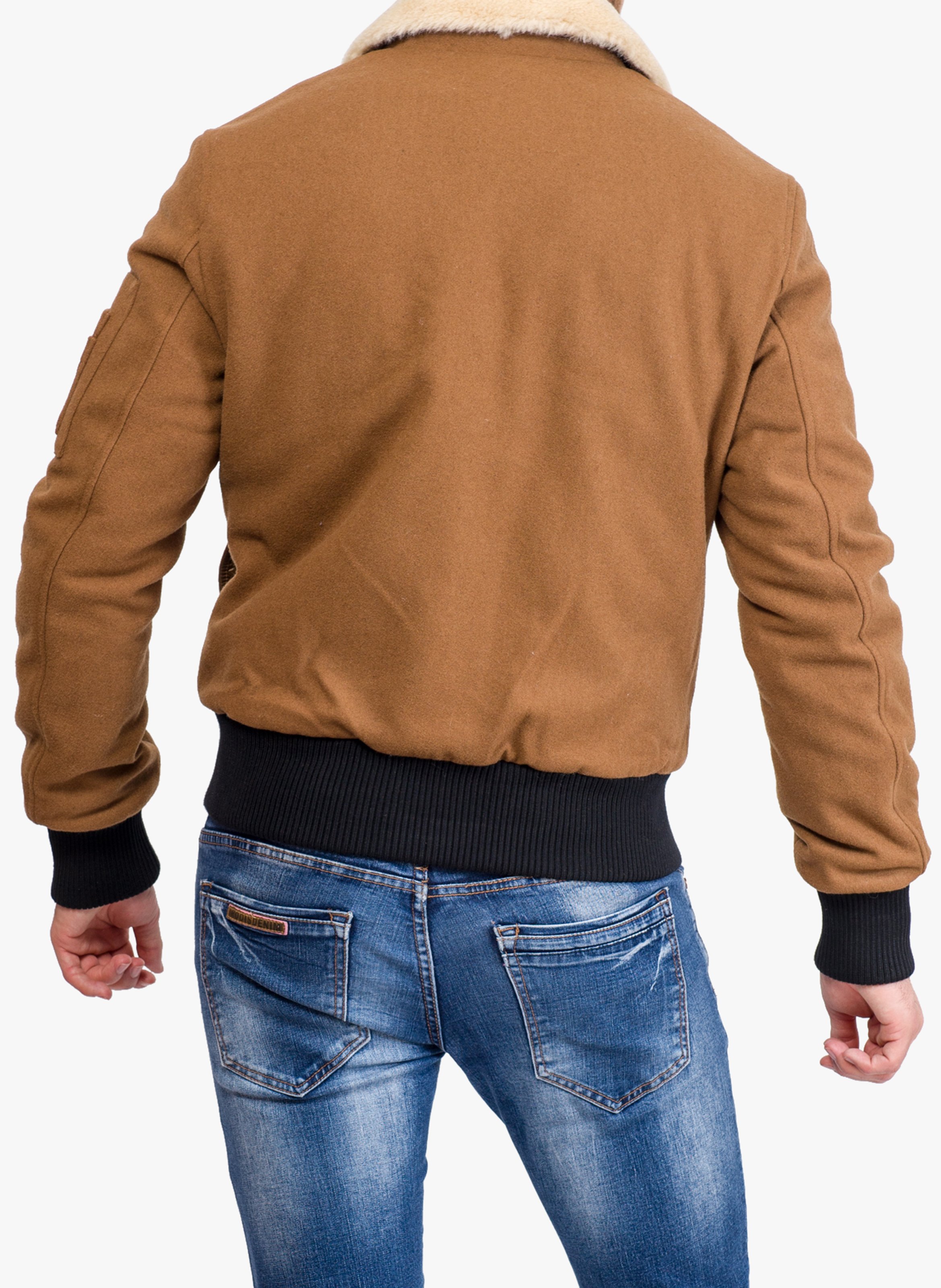 Blouson col classique droit en laine mélangée BOMBERS ORIGINAL Marron