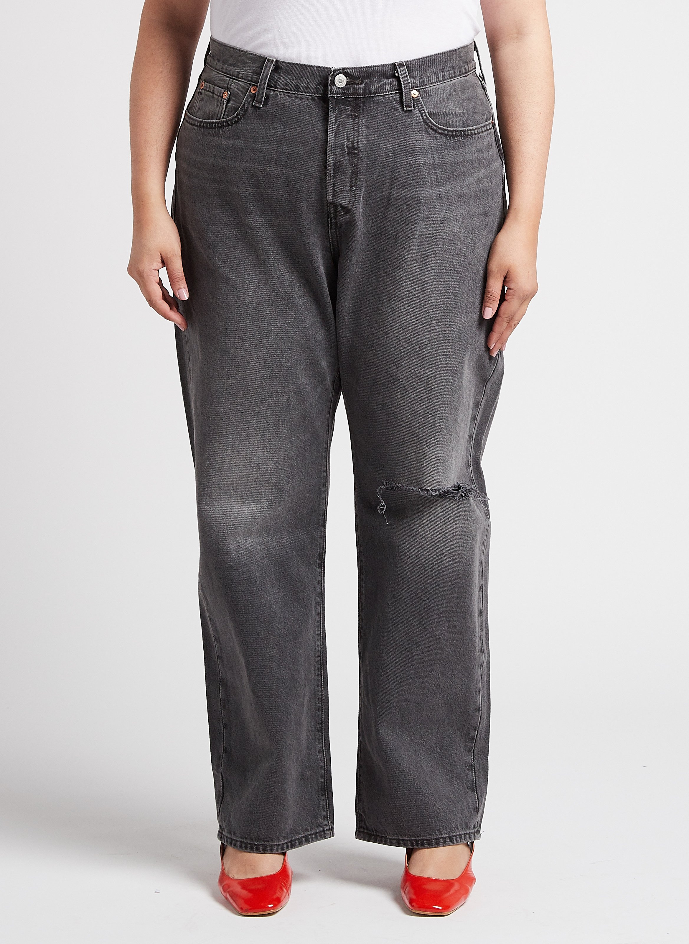 Jean droit en coton délavé LEVI'S Noir