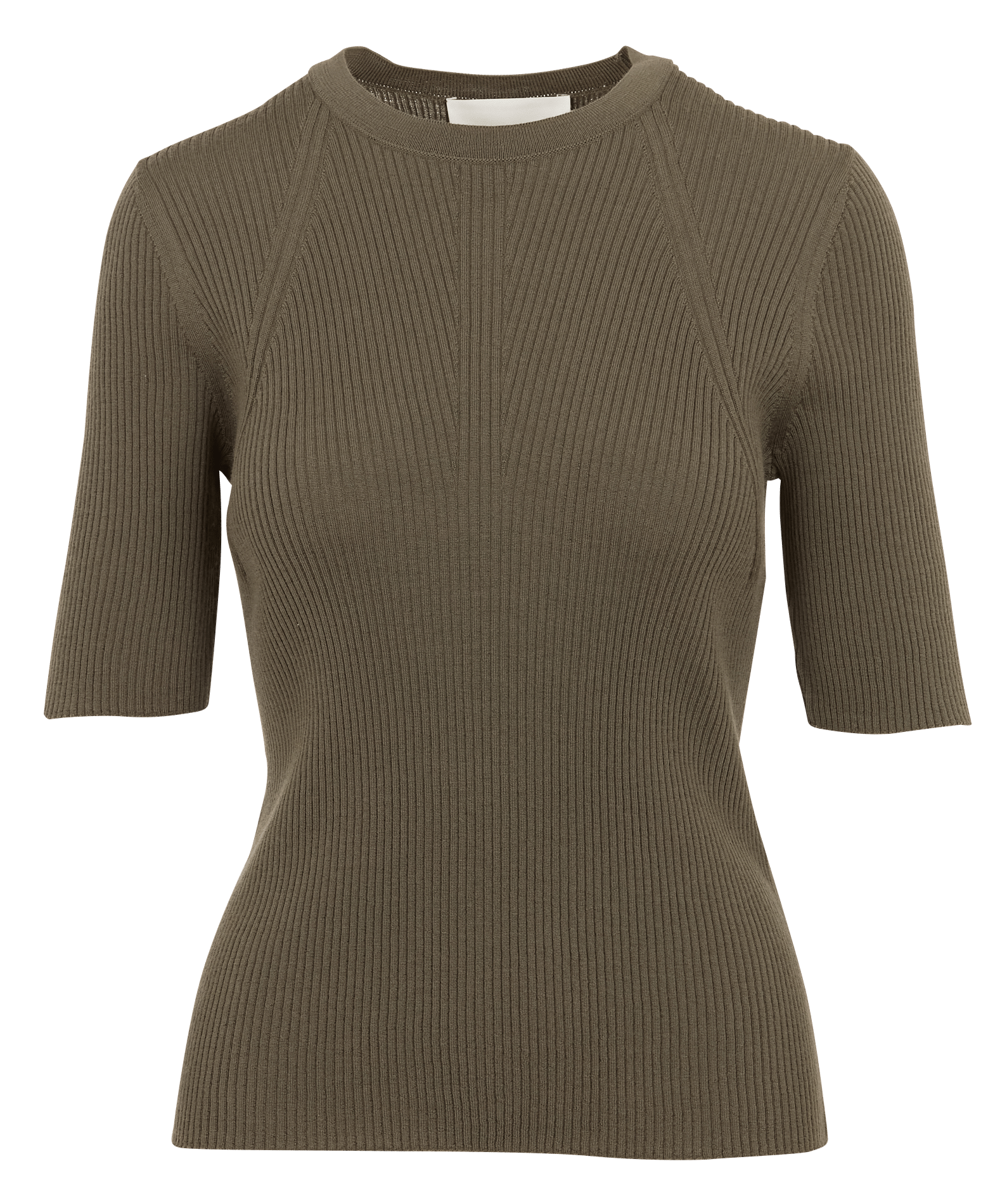 Wollen trui met ronde hals en ribbelpatroon KakiCLOSED