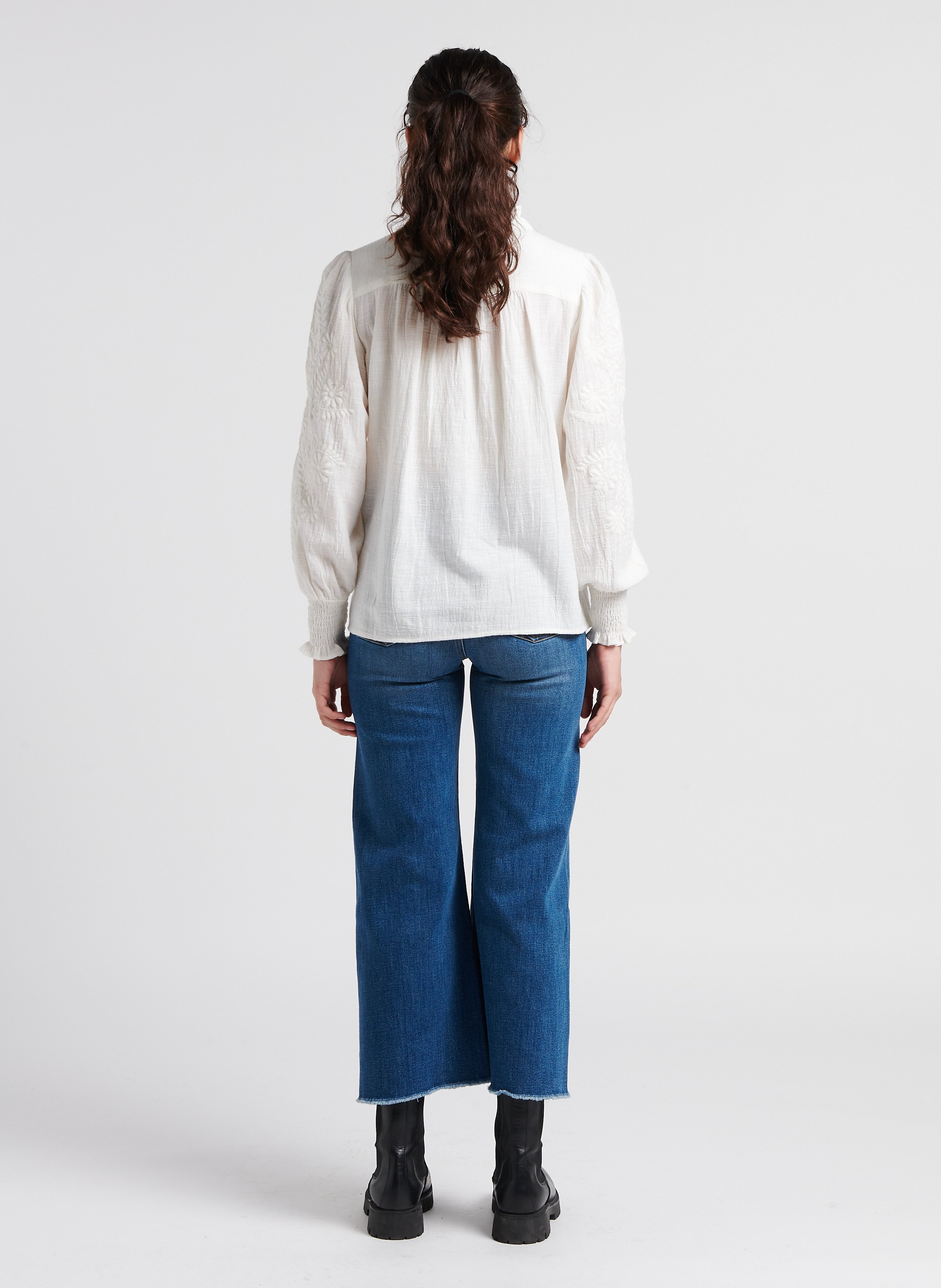 Embroidered cotton V-neck blouse MAISON 123 White