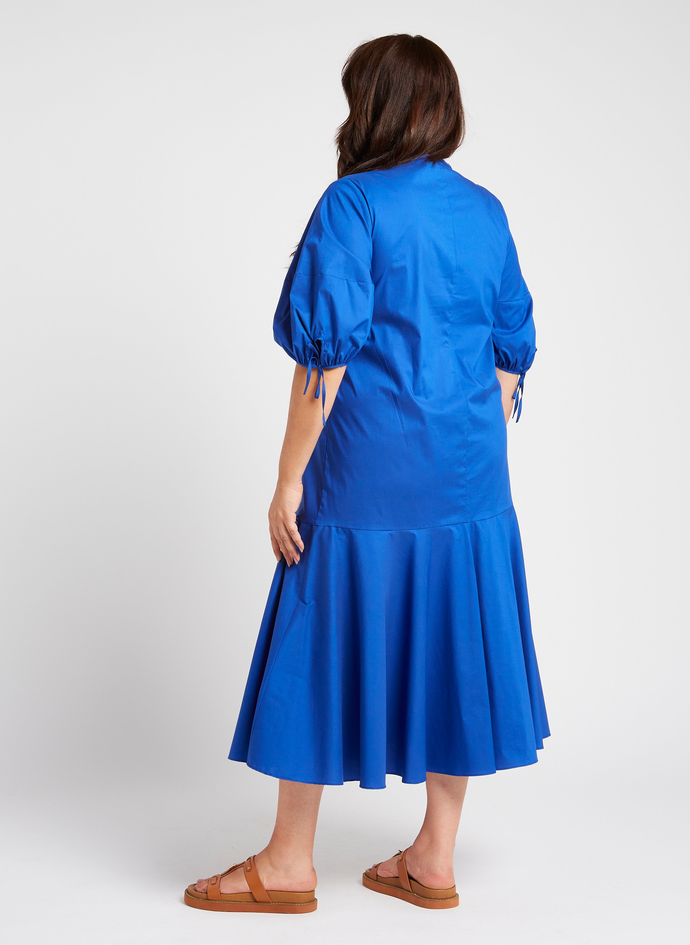 Gerade geschnittenes Maxikleid aus Baumwoll-Mix mit V-Ausschnitt PERSONA by Marina Rinaldi Blau