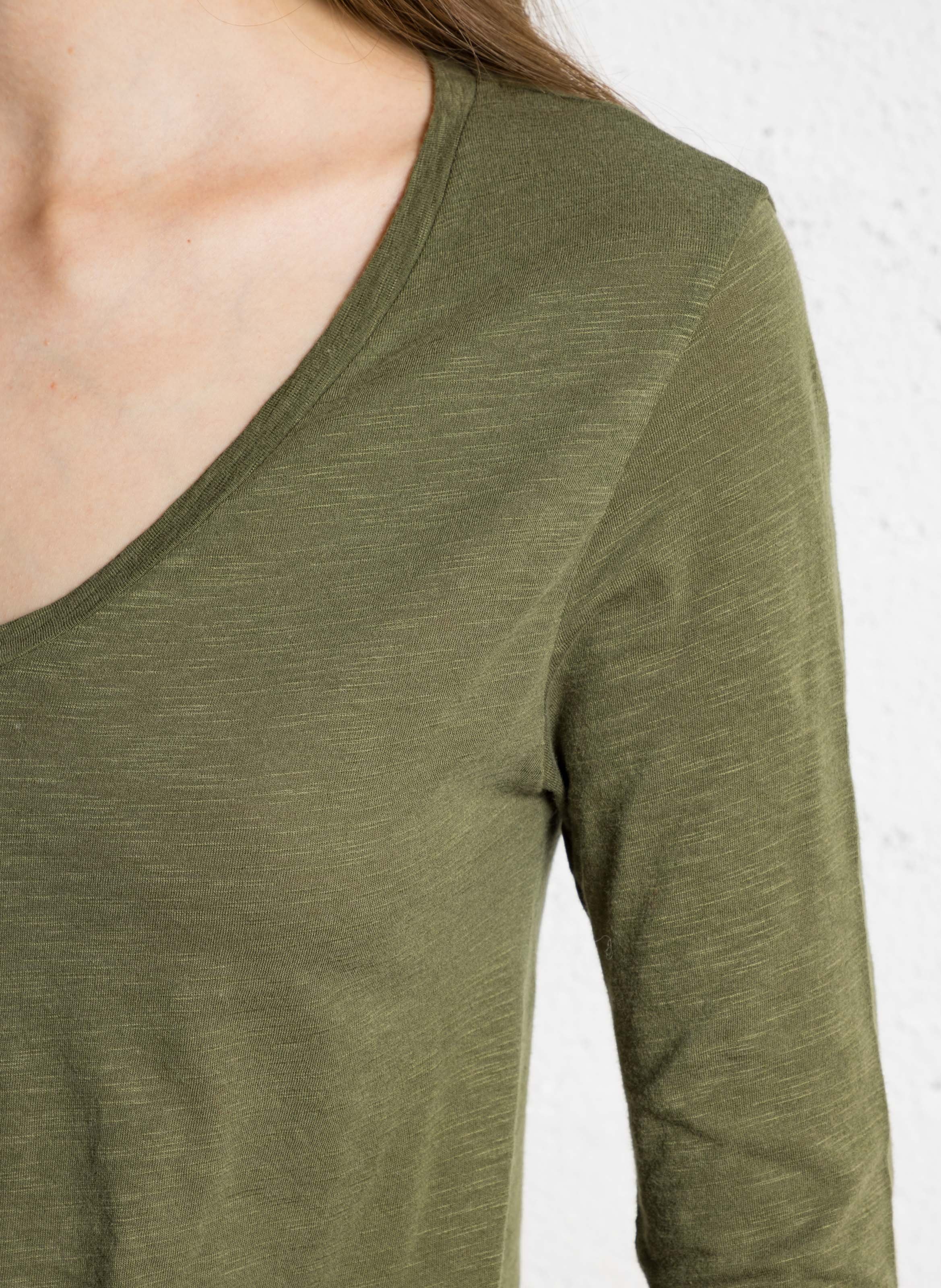 Tee-shirt à col V en coton mélangé AMERICAN VINTAGE Vert