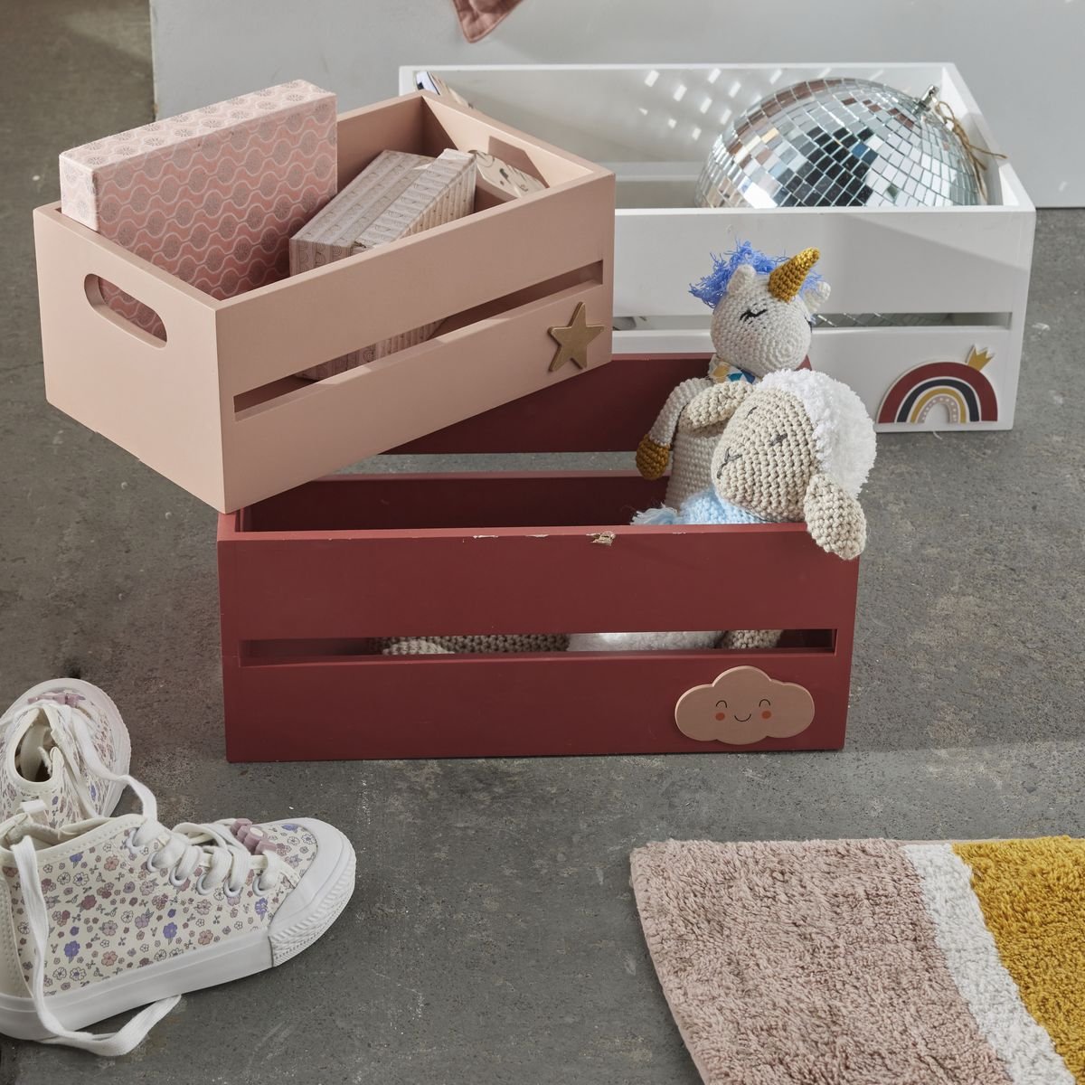Set of 3 mdf crates FACTORY Pink