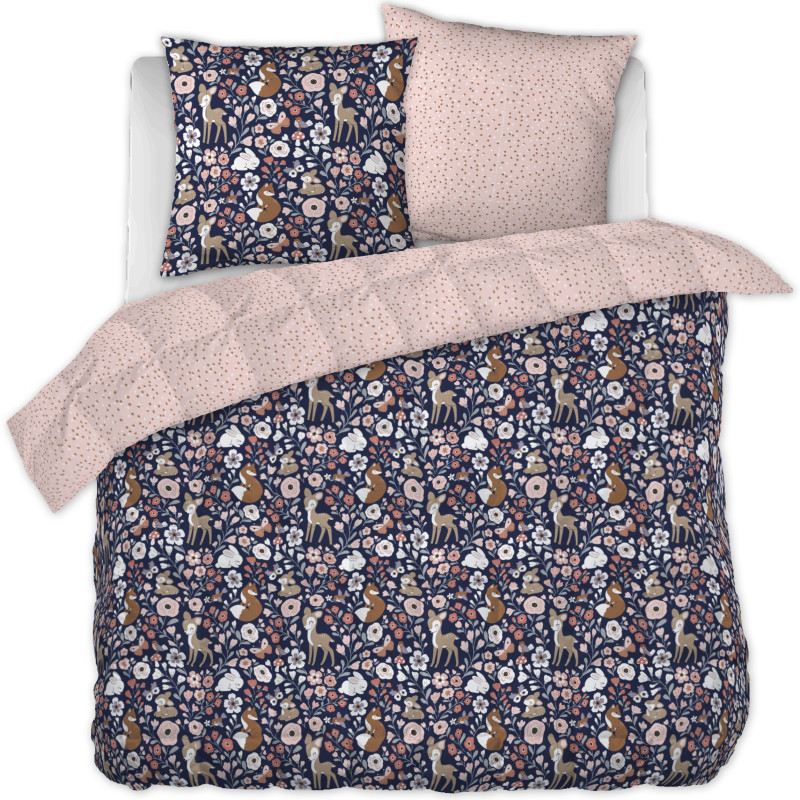 "Enchanted Forest" reversible duvet cover set in 100% cotton / 57 threads/cm², available in all sizes. L'EFFET PAPILLON Multicolored
