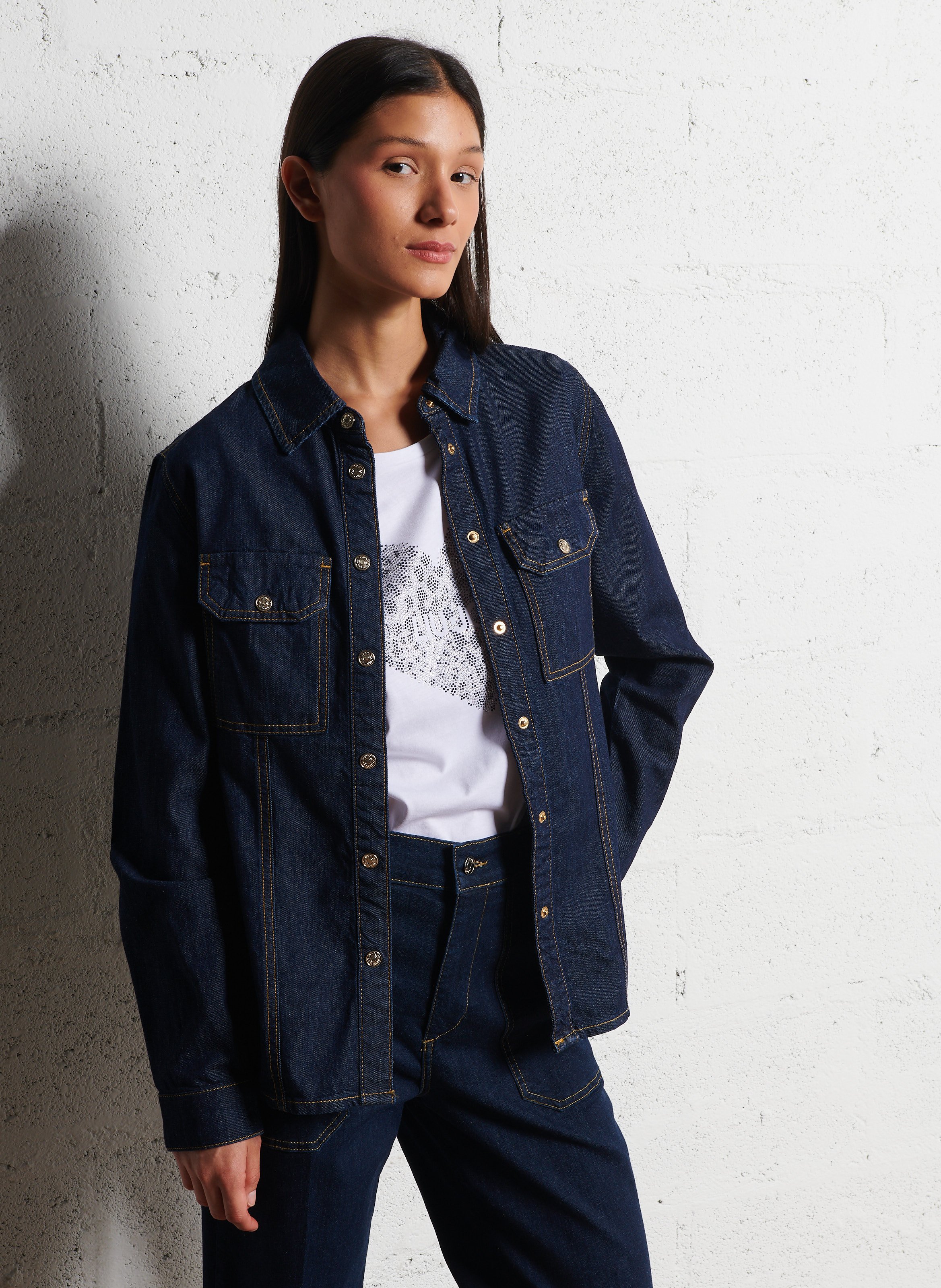 Veste col classique en denim coton LIU JO Bleu