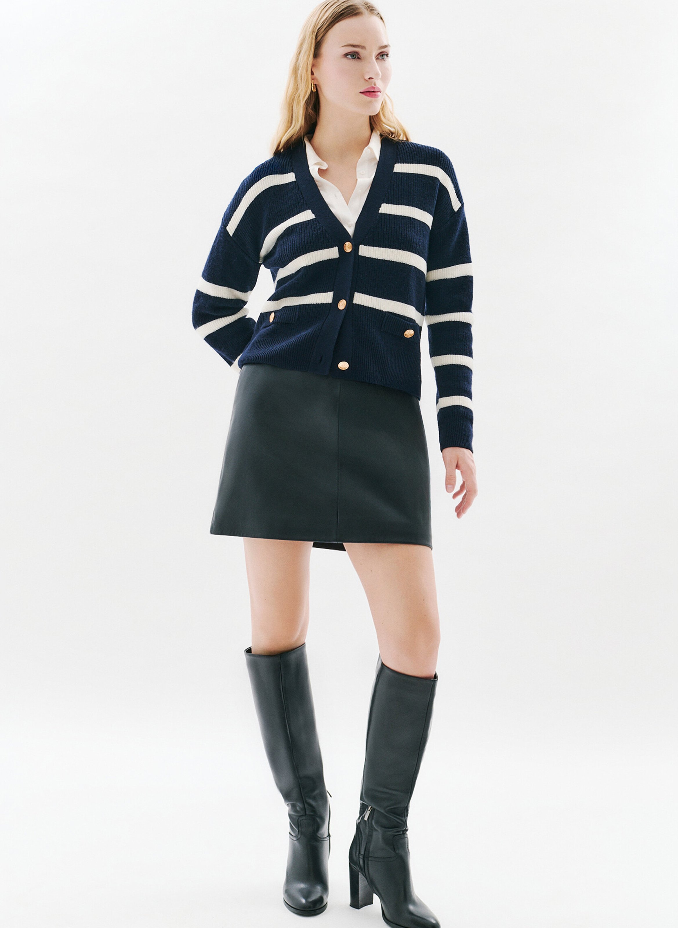 Gilet col V en laine mélangée CAROLL Bleu