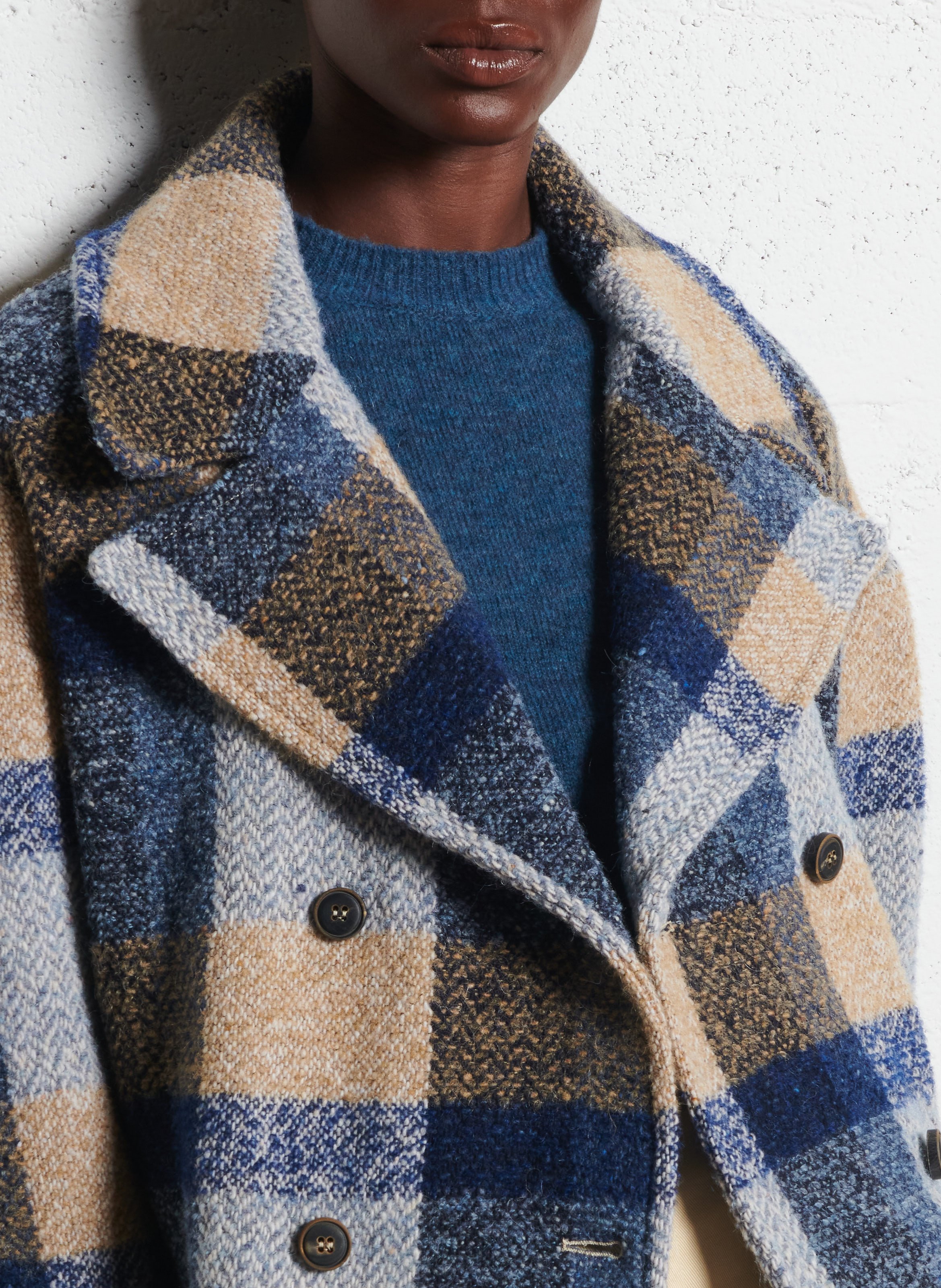 Manteau court à carreaux en laine mélangée MOMONI Multicolore