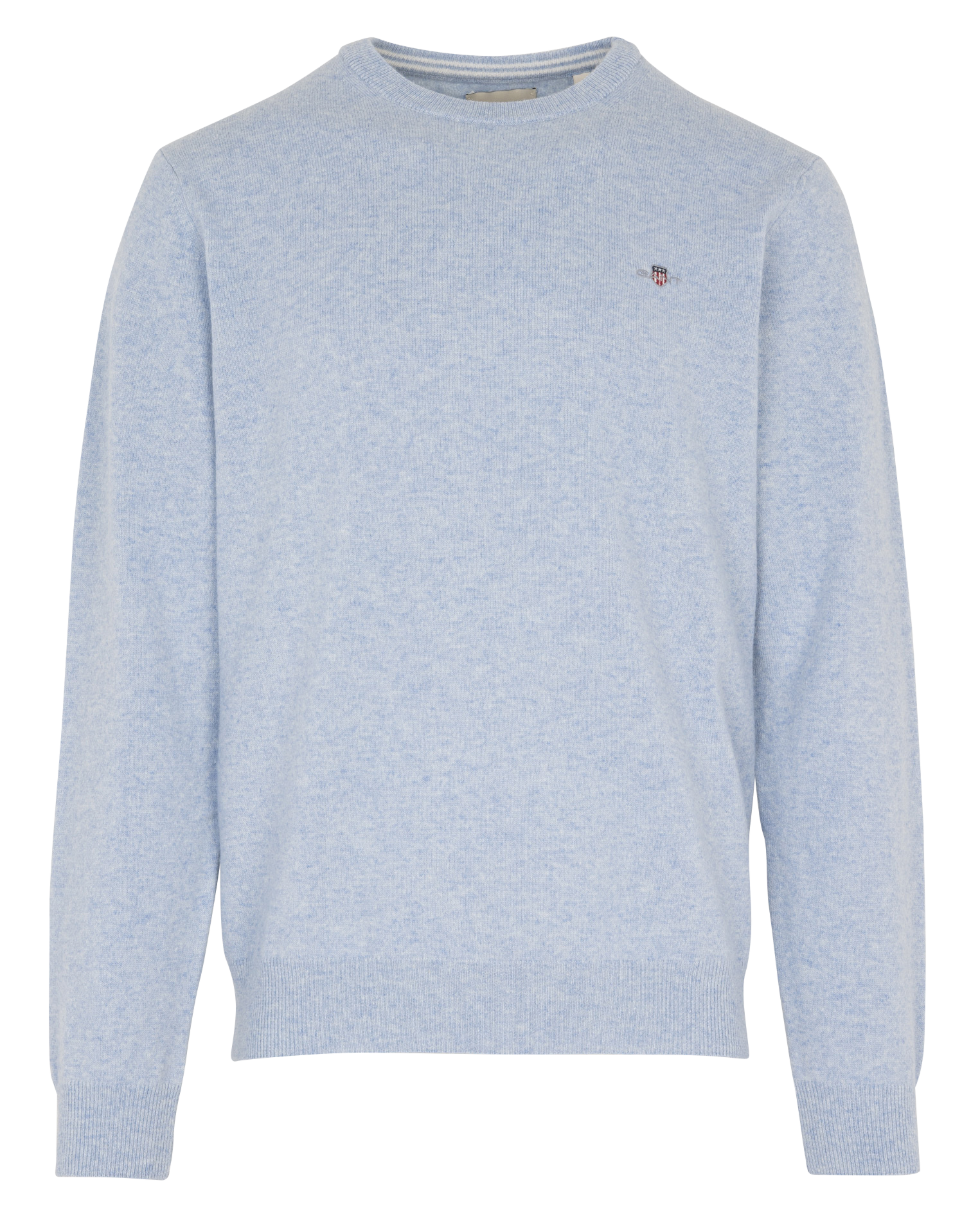 Rechte, wollen trui met ronde hals Lt blue melange Gant Heren
