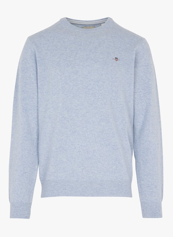 Rechte, wollen trui met ronde hals Lt blue melange Gant Heren