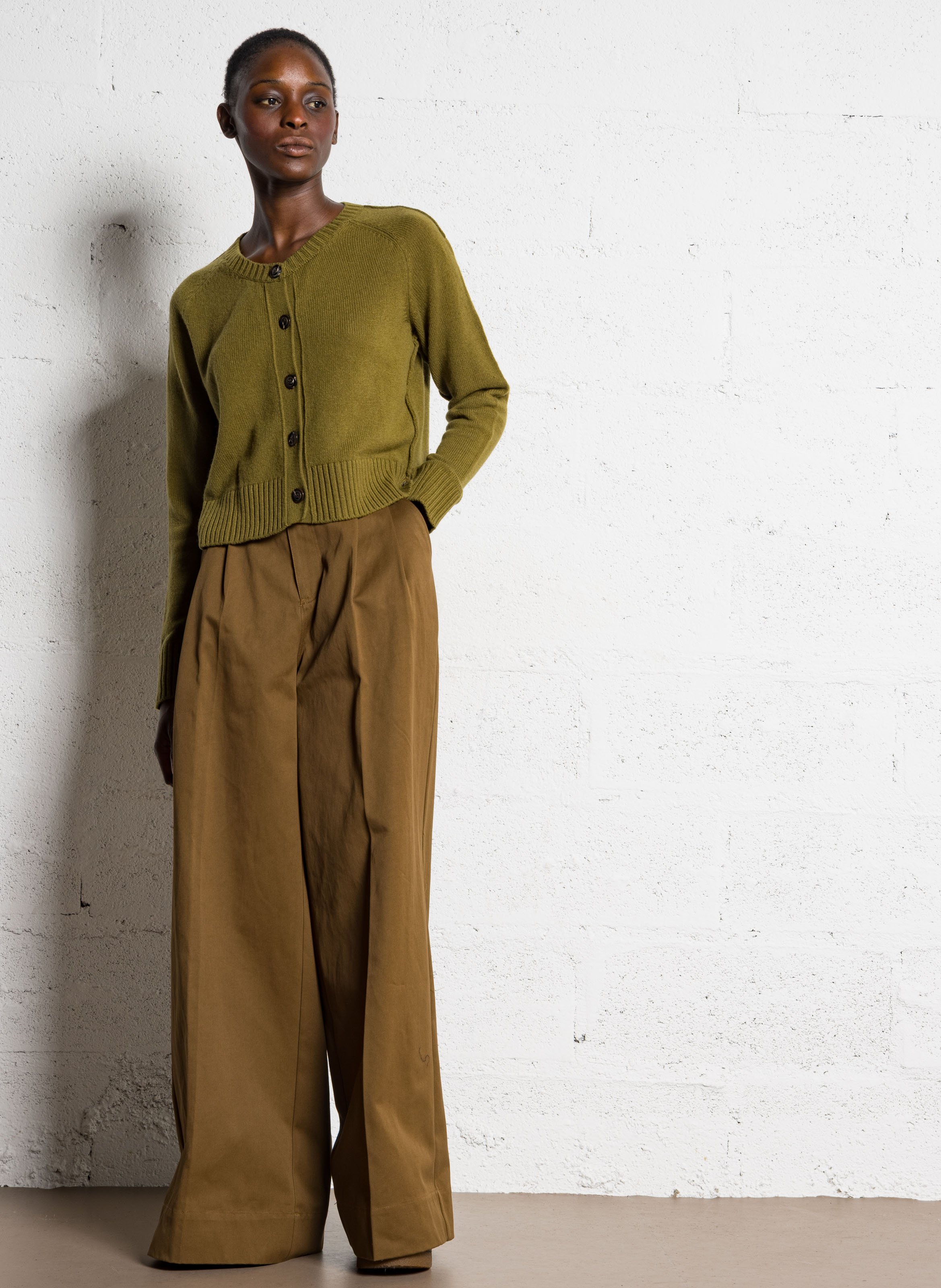 Cardigan col rond droit en laine SOEUR Marron