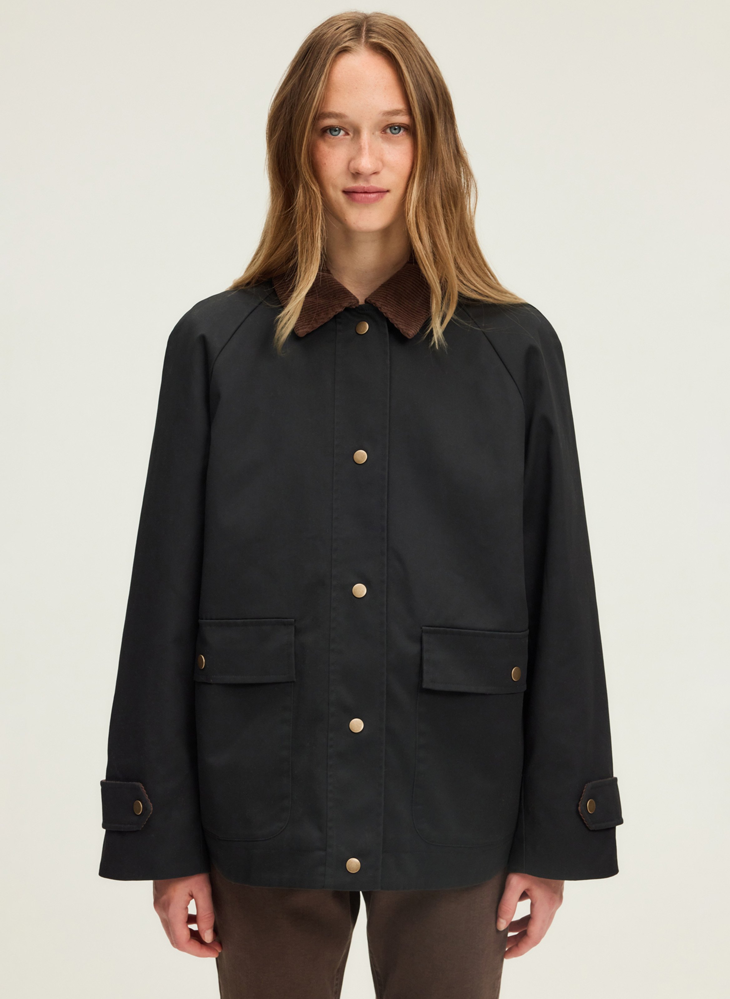 Korte parka met geribbelde fluwelen kraag PABLO Blauw