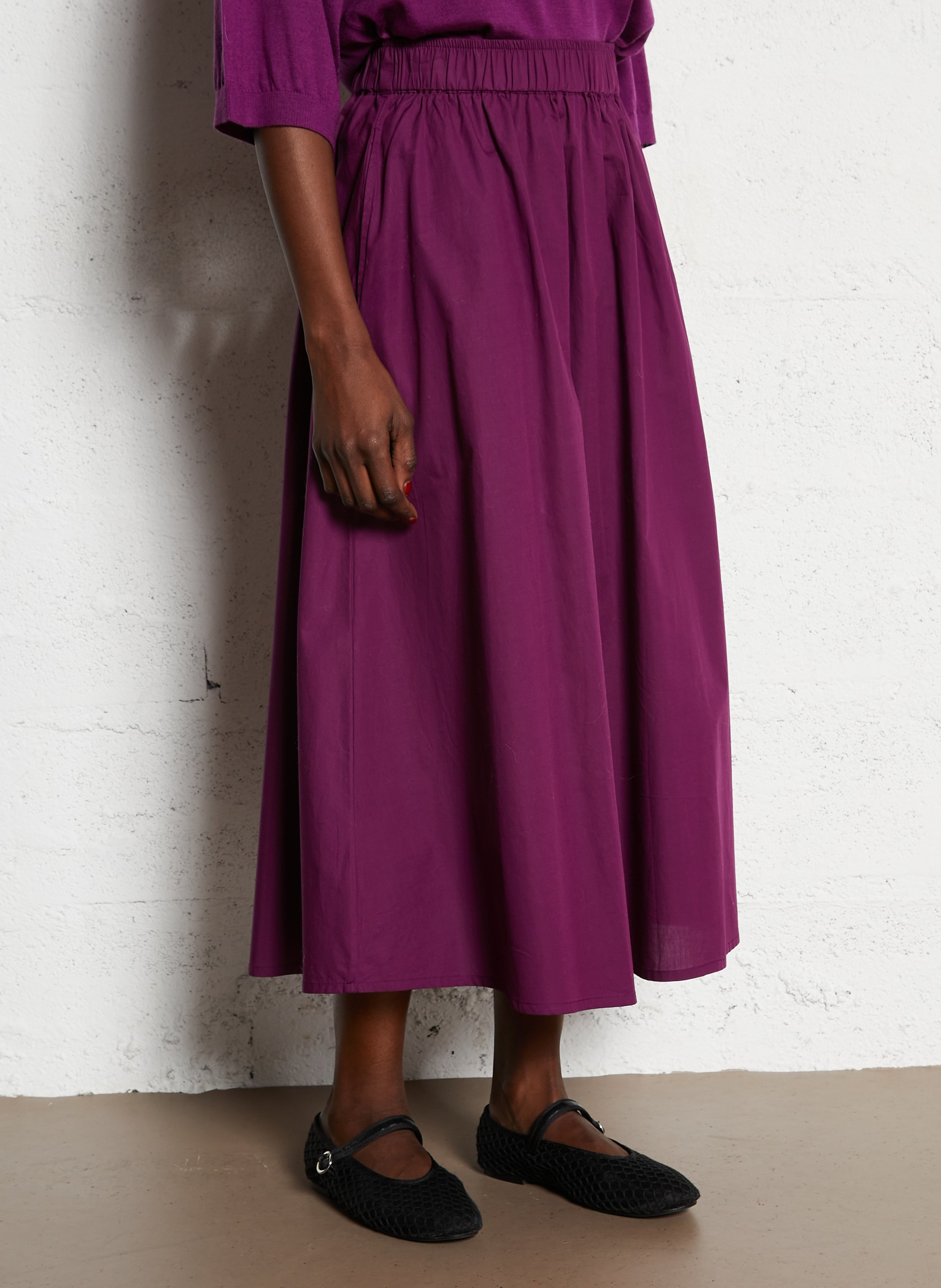 Flared midi skirt in solid cotton MAISON 123 Purple