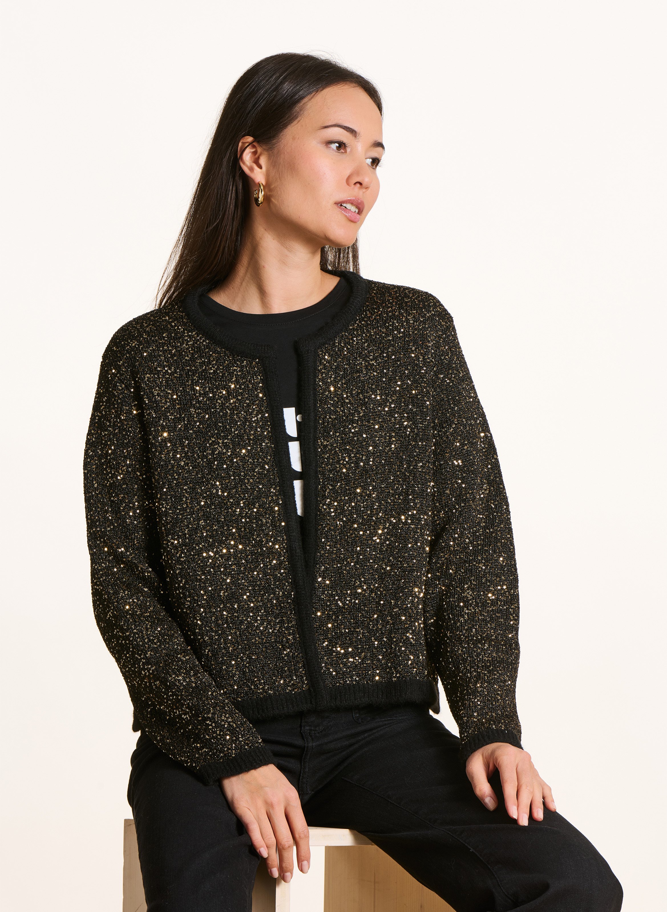 Rechte vest met pailletten LA FEE MARABOUTEE Zwart