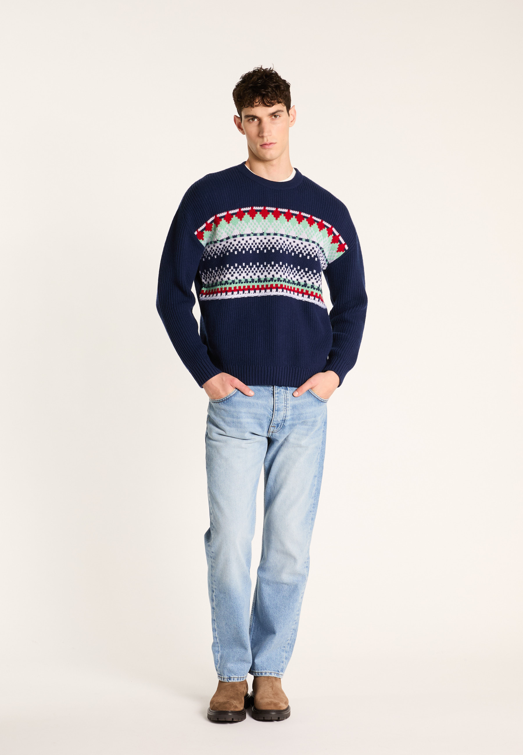 Merino wool patterned sweater MAISON MONTAGUT Blue