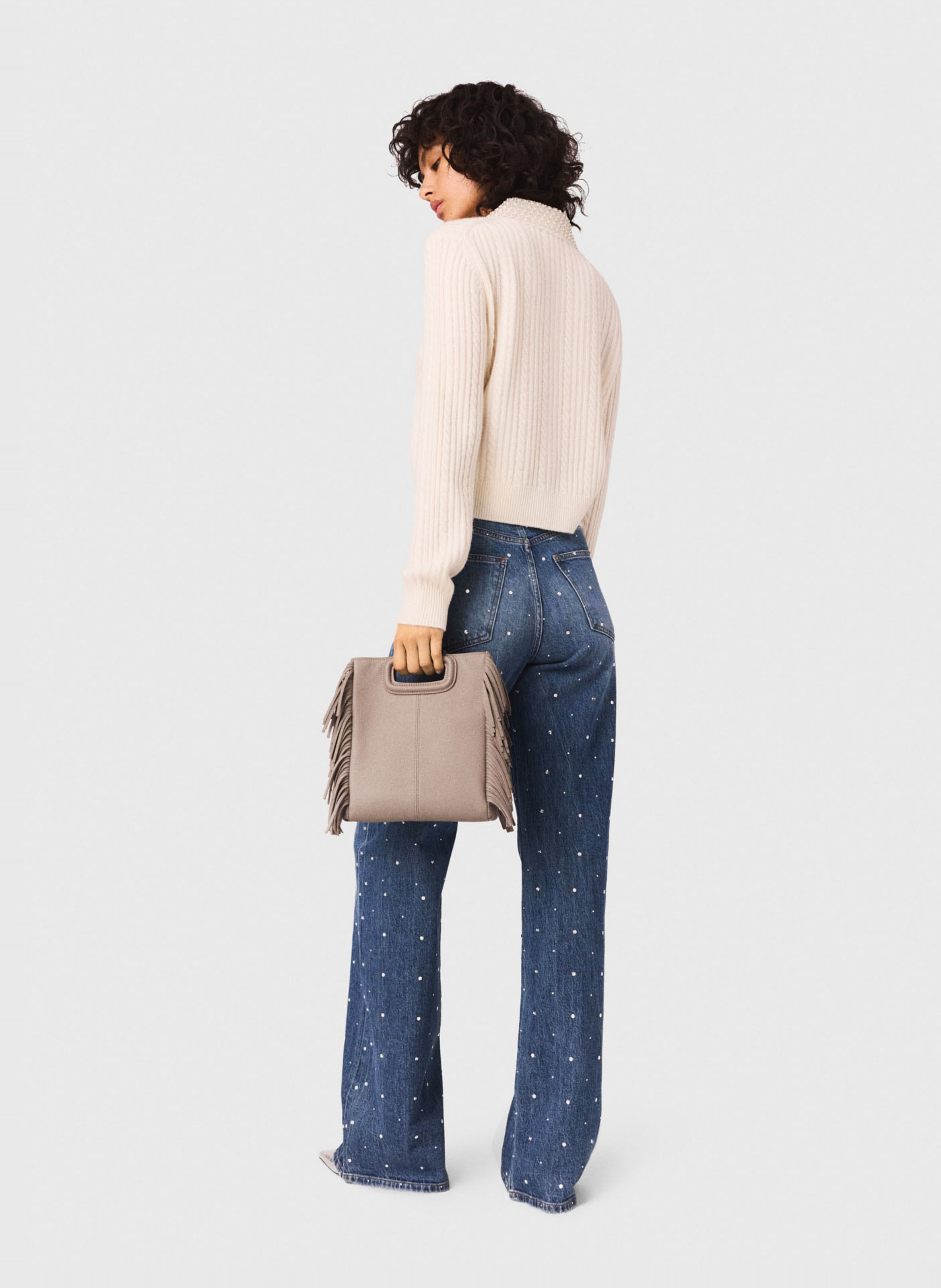 Cardigan in braided knit with rhinestones MAJE Beige