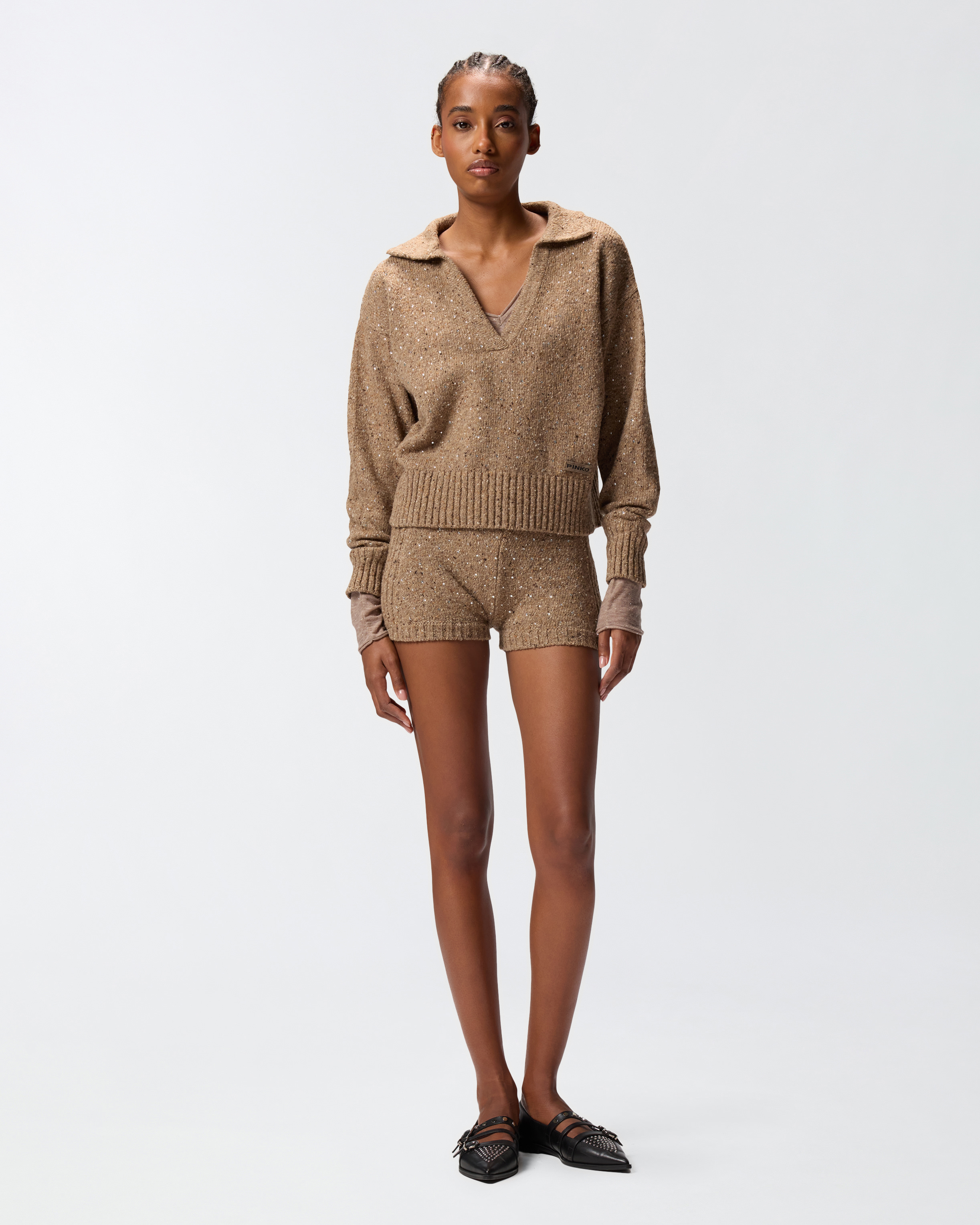 High-waisted knit shorts PINKO Multicolored