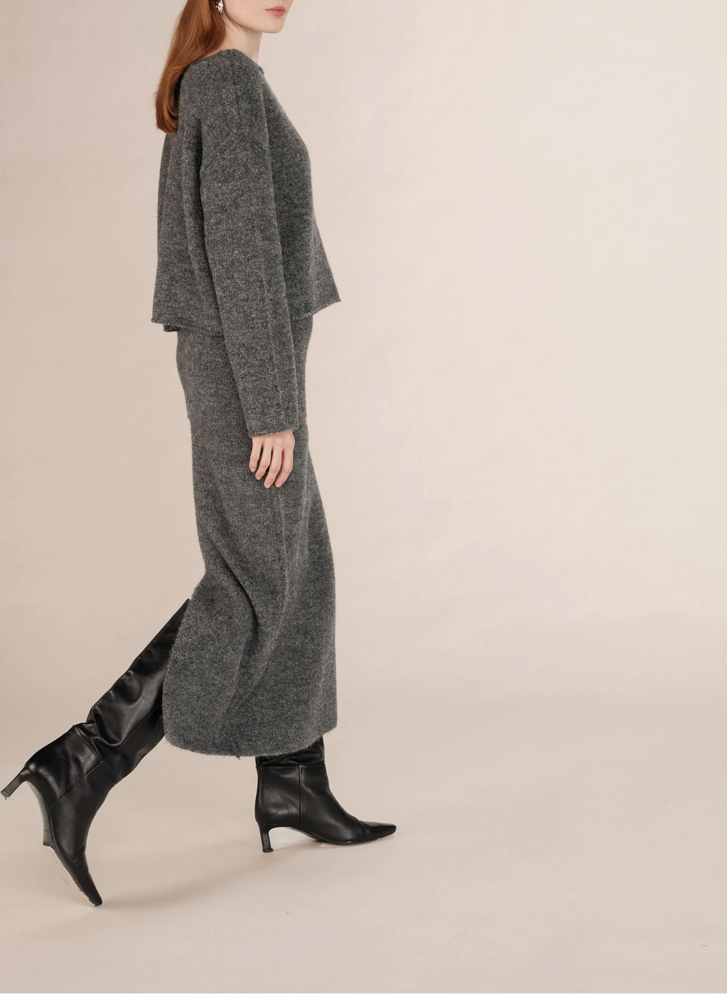 Fitted solid knit pencil skirt GRACE ET MILA Grey