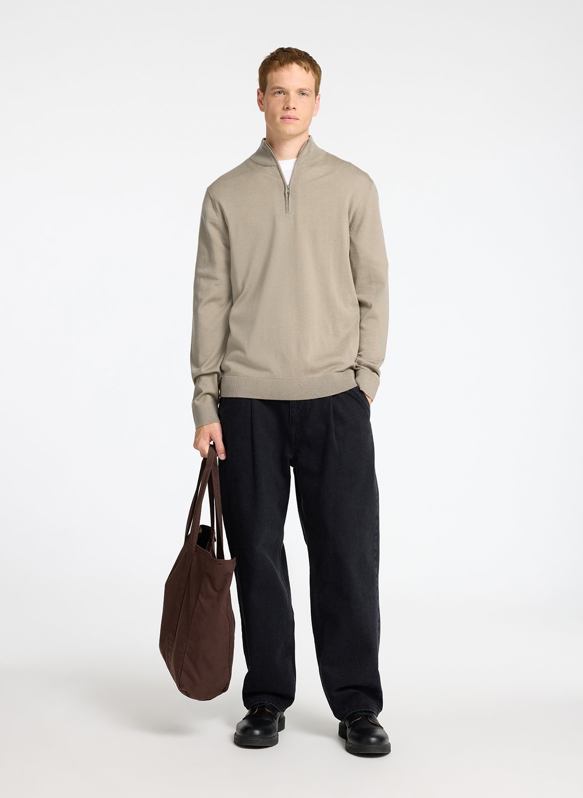 Pull droit col montant en laine SELECTED Marron