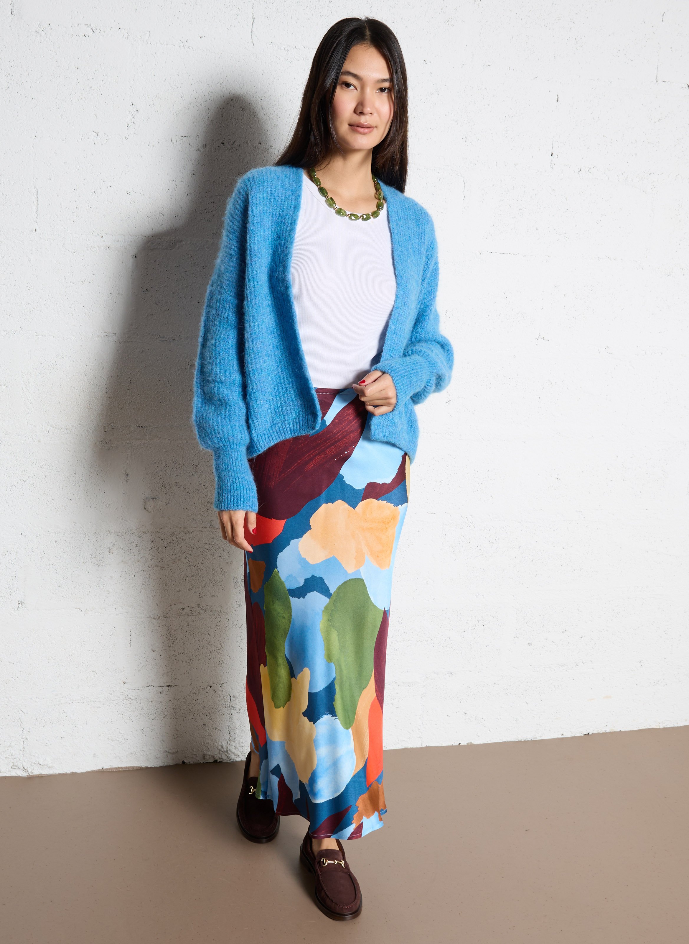 Gilet ouvert en laine et alpaga mélangé AMERICAN VINTAGE Bleu