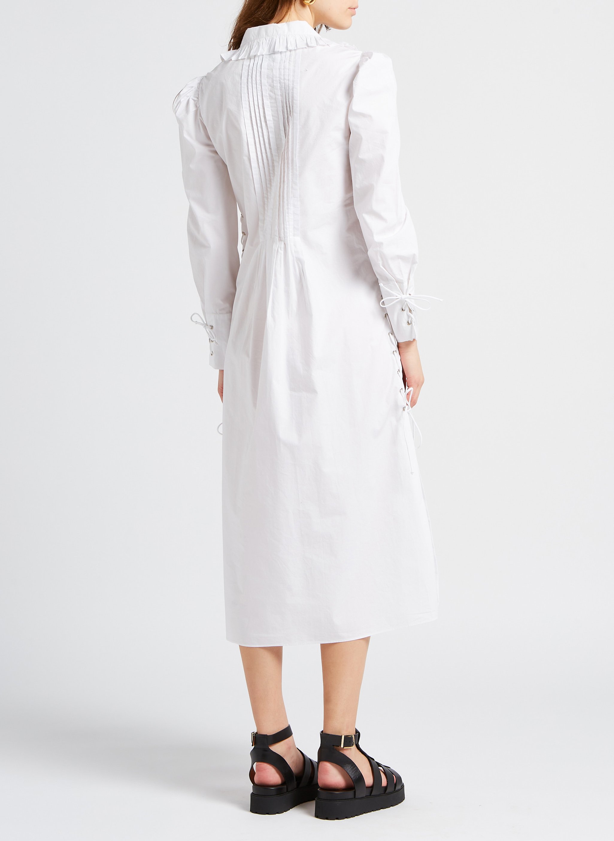 Long ruffled cotton dress with classic collar LAURENCE BRAS White