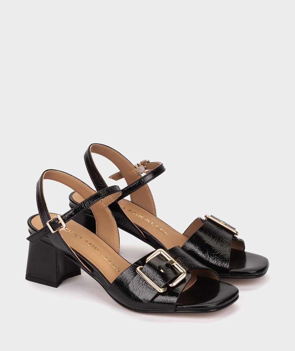 High-heeled black patent leather sandals PEDRO MIRALLES Black