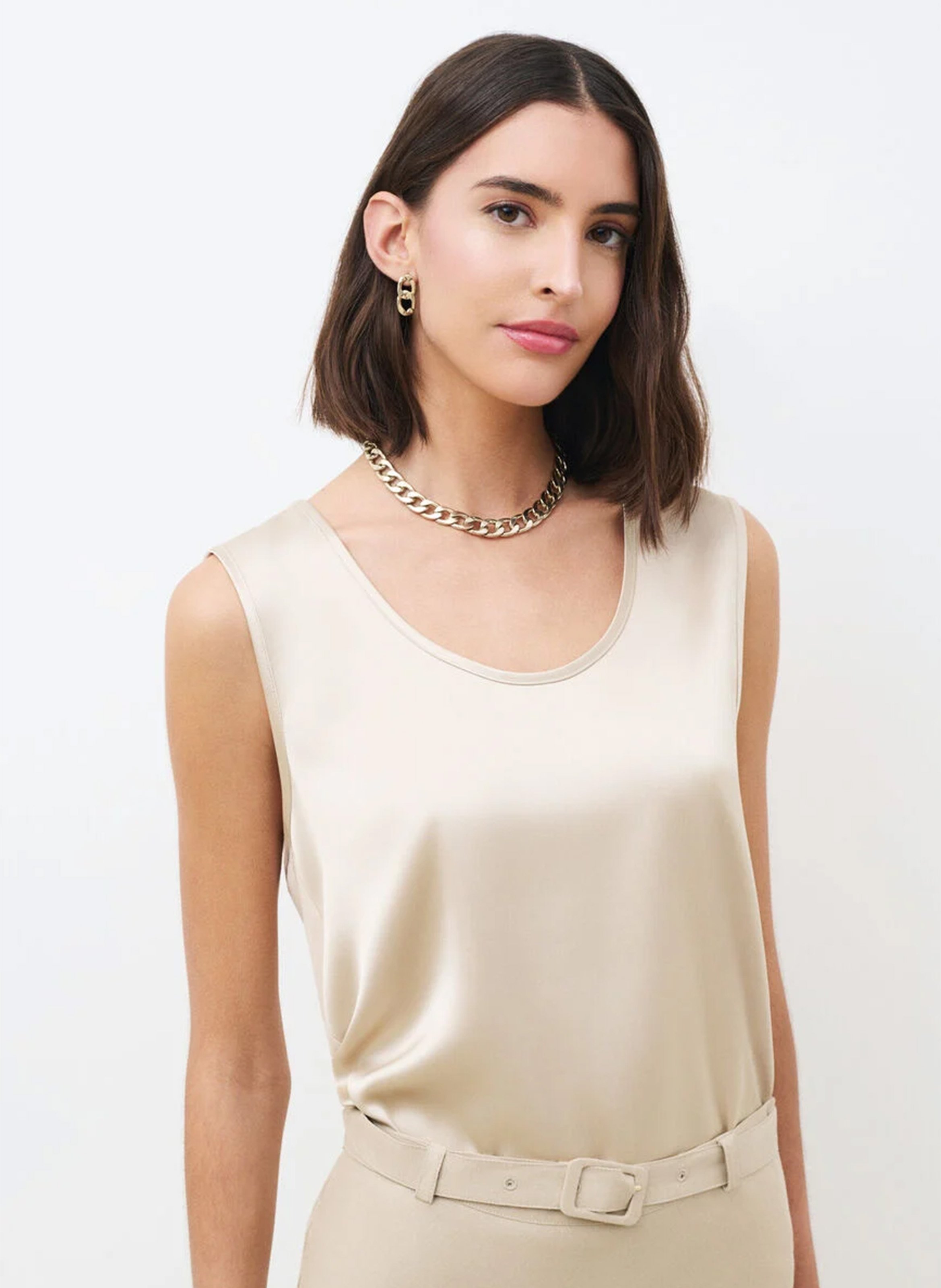 Top ample col rond satiné CAROLL Beige