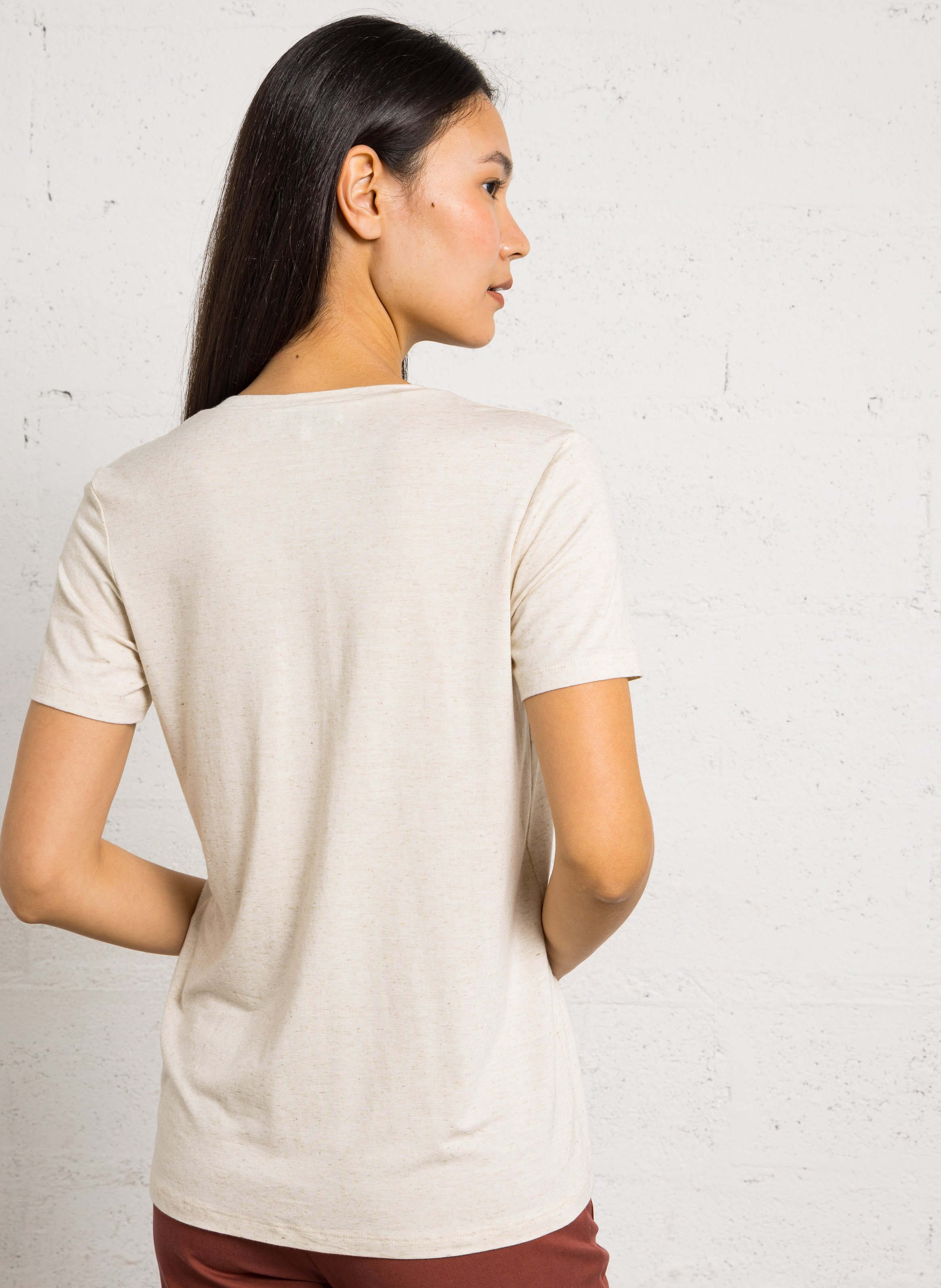 Straight V-neck T-shirt PLEASE Beige