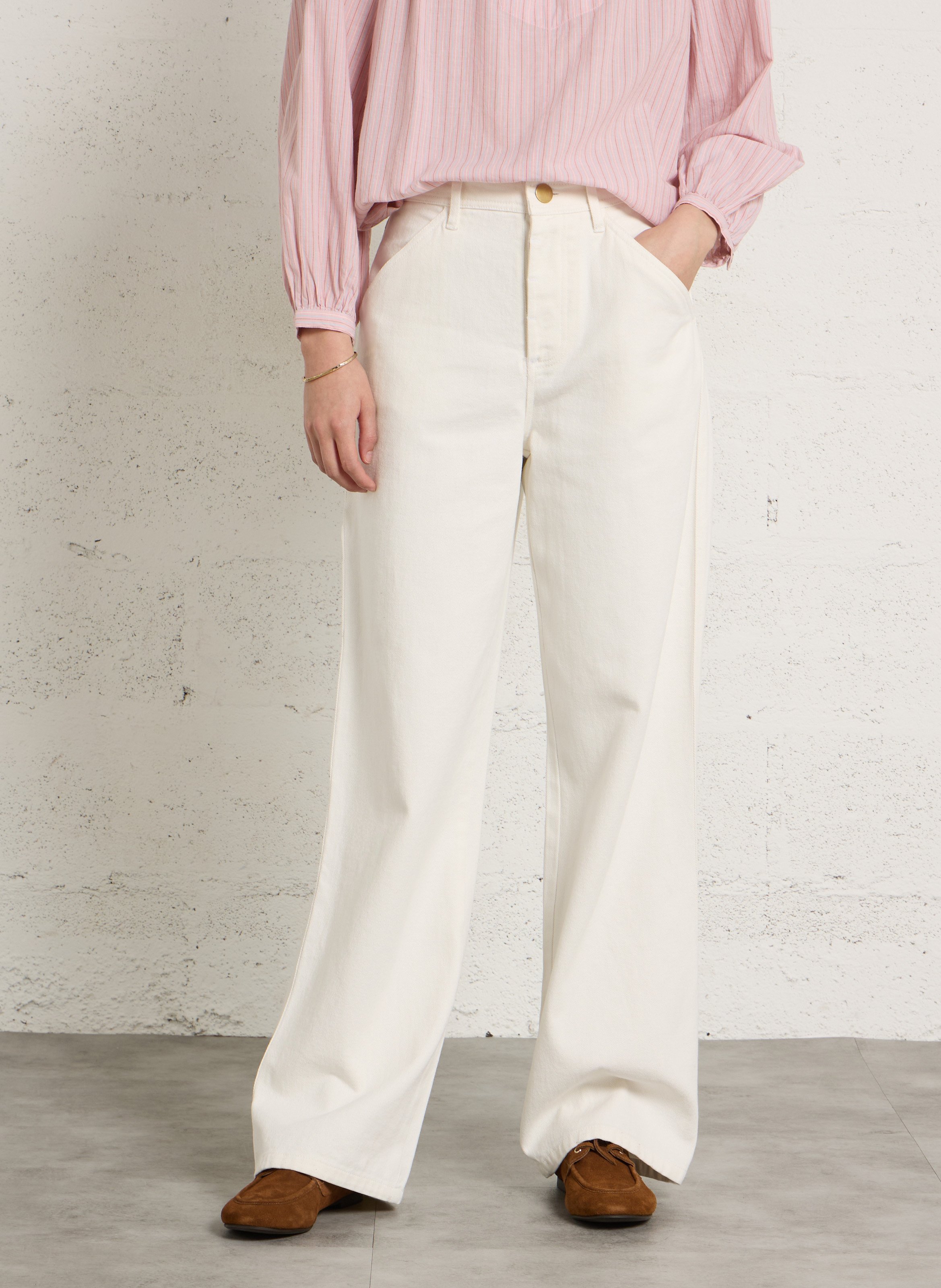 Gerade geschnittene High-Waist-Jeans aus Baumwolle LEON & HARPER Beige