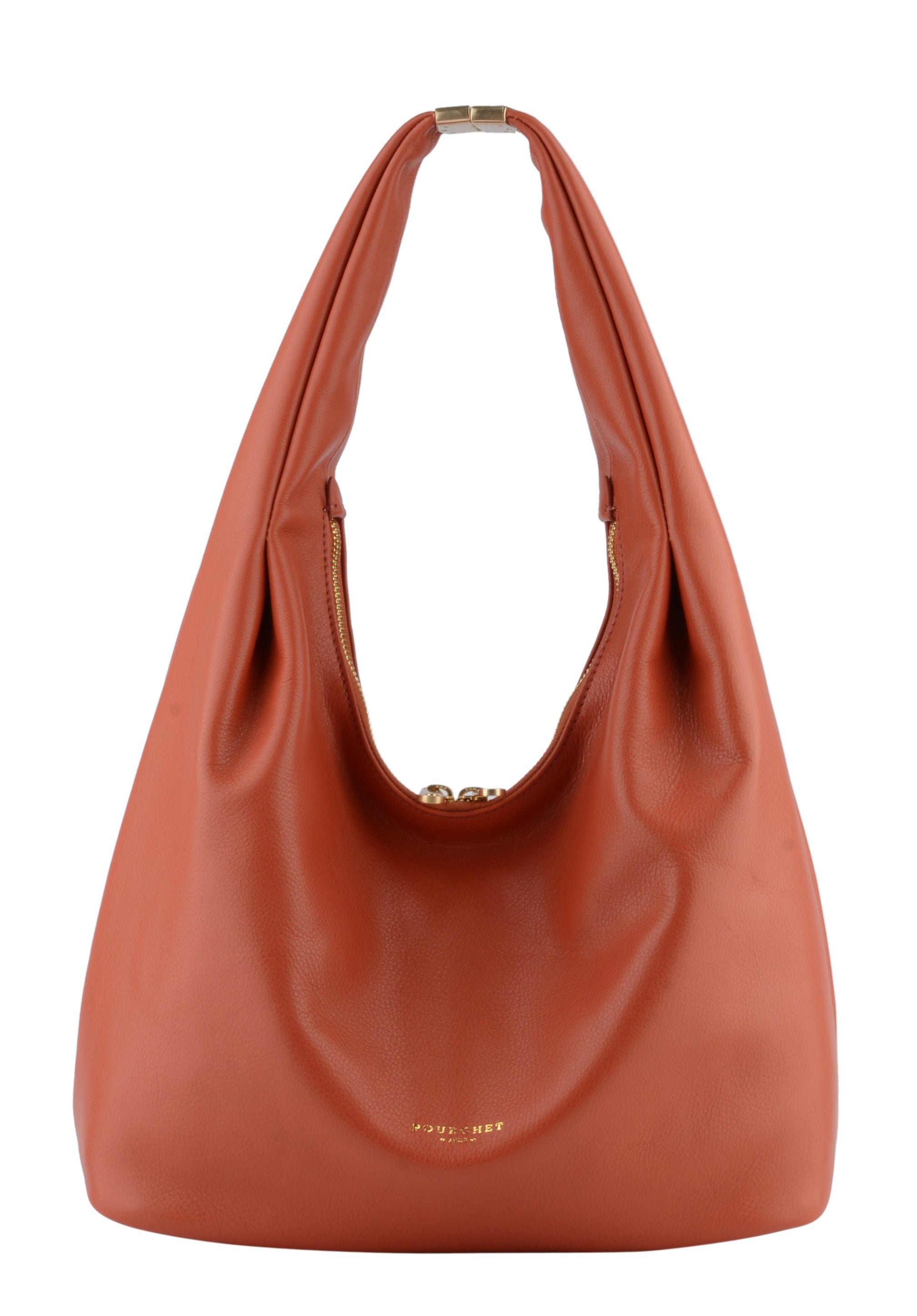 Calfskin leather shoulder bag POURCHET Orange