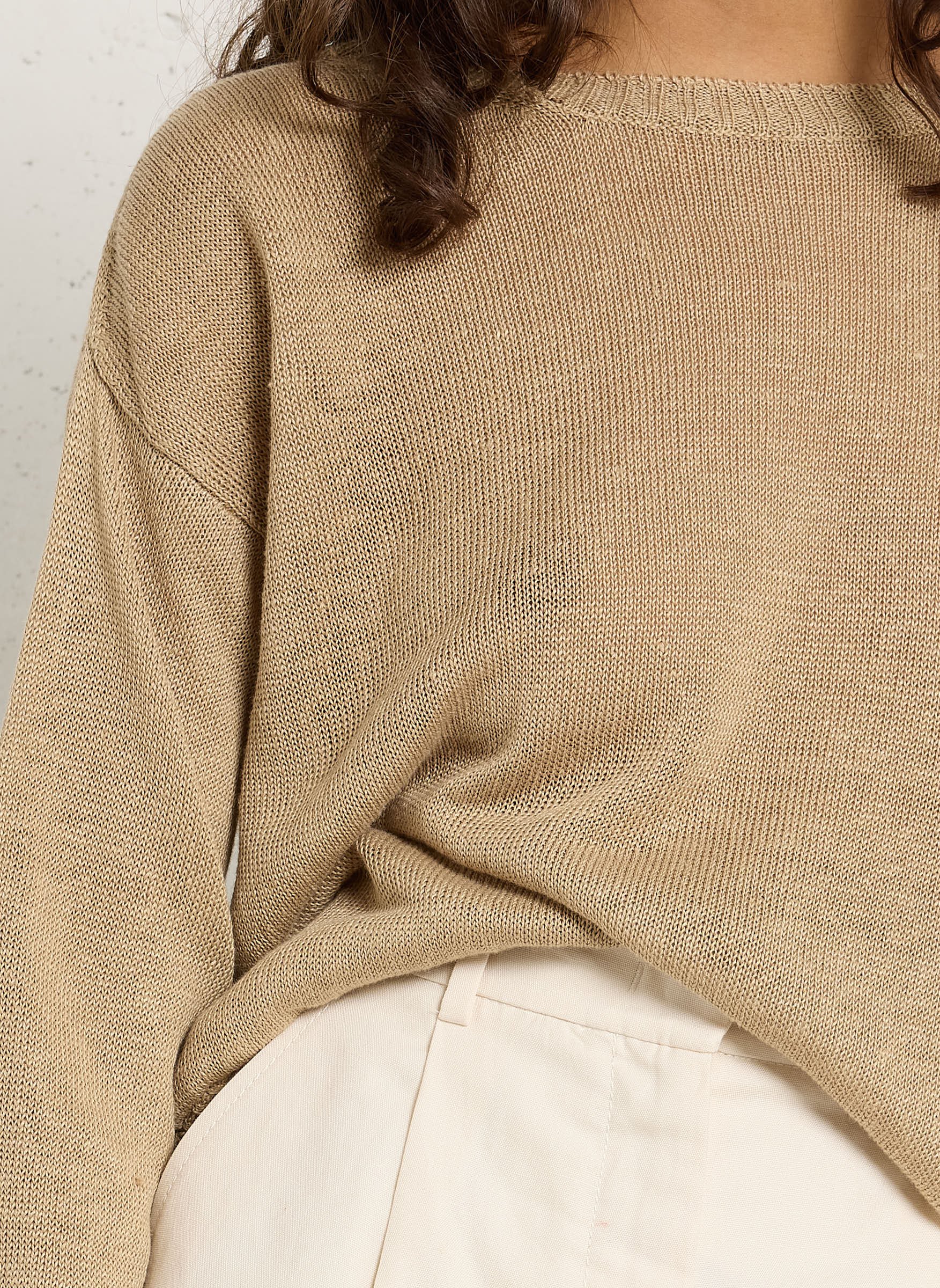 Ruimvallende trui van linnen met ronde hals MAX MARA WEEK END Beige